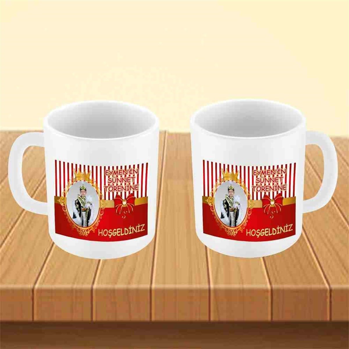 Sünnet Kırmızı Gold Taçlı Konsept Parti Süsü Kupa Bardak Mug 