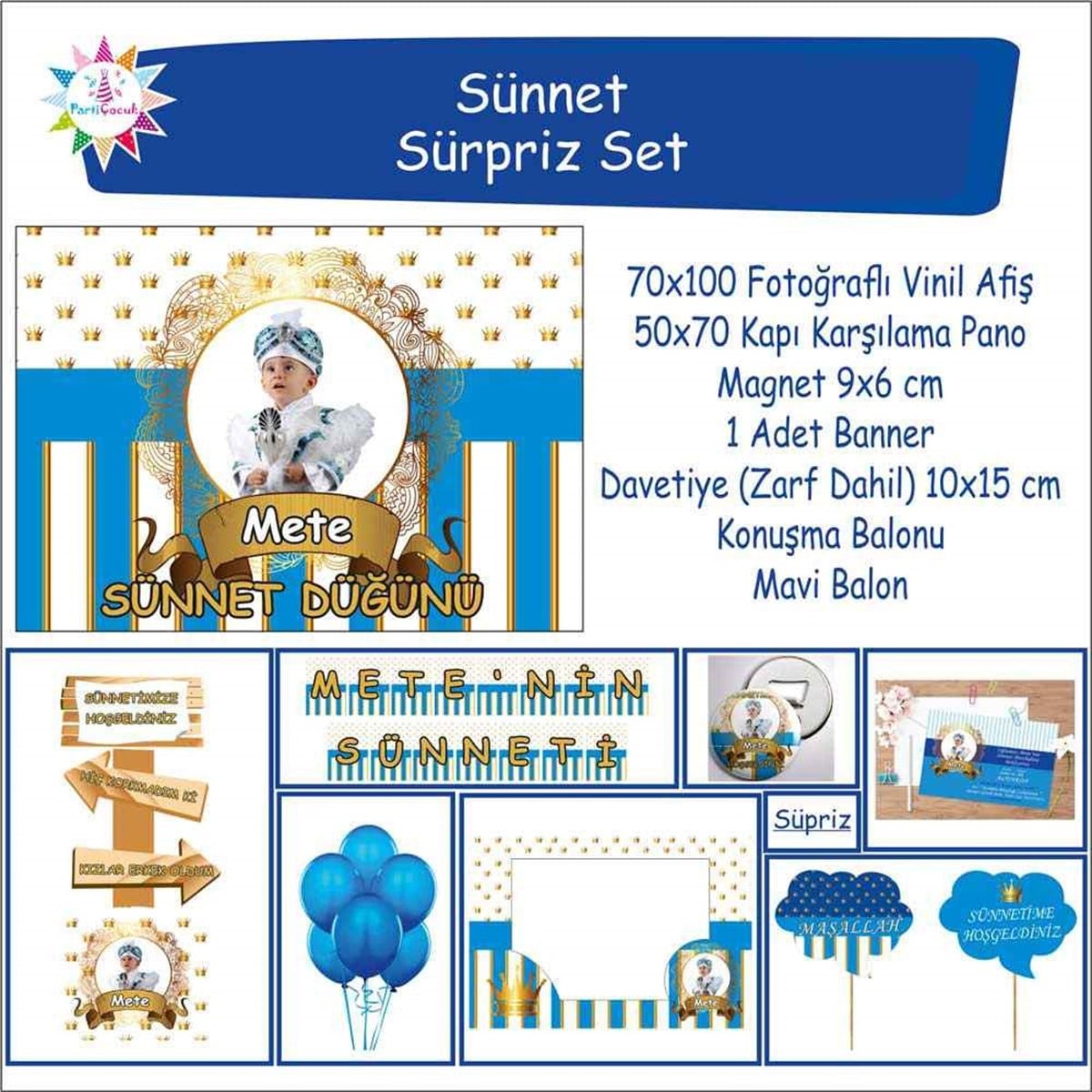 Sünnet Kişiye Süpriz Hediyeli Set Özel Resimli İsimli 50 kişilik 