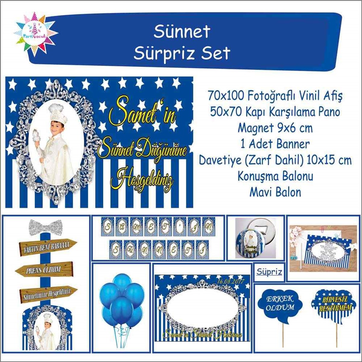 Sünnet  Kişiye Süpriz Hediyeli Set Özel Resimli İsimli 50 kişilik 