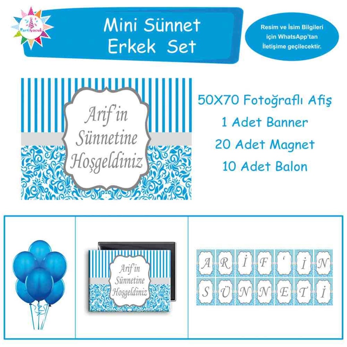 Sünnet Mavi Süsleme ve Hediyelik Seti Parti Malzemeleri Mini Set 