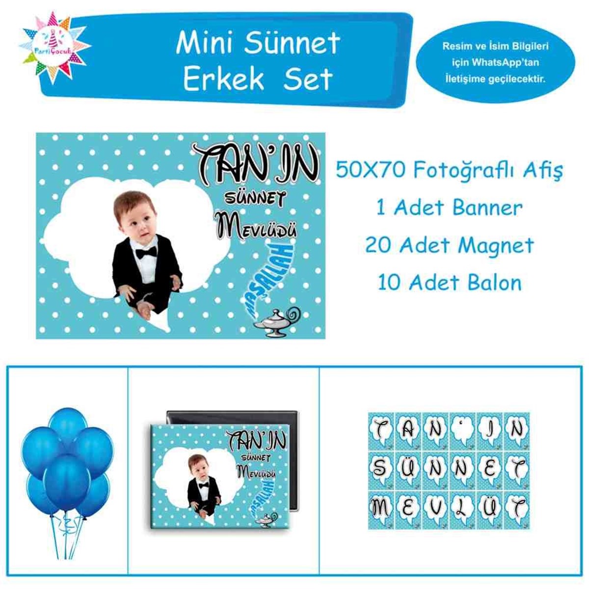 Sünnet Puantiyeli Konuşma Balonu Çerçeveli Parti Süsü Mini Set 