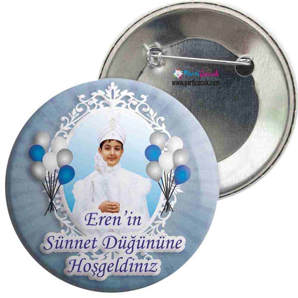 Sünnet Süslemesi Mavi Balonlu İğneli Rozet  