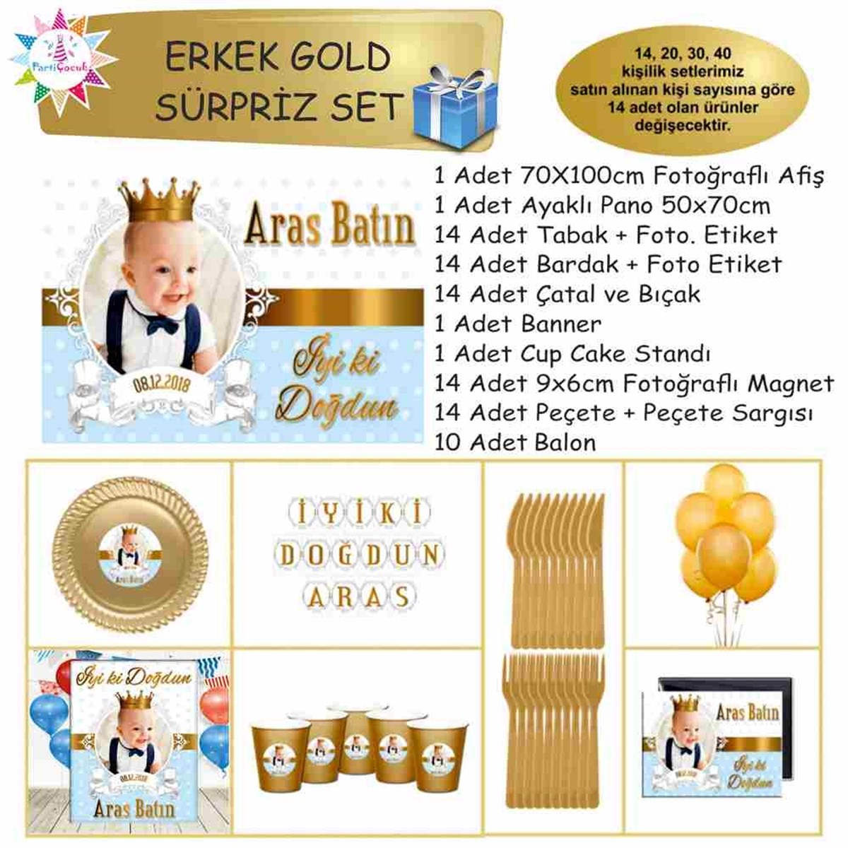 Taçlı Gold Konsept Süpriz Set 