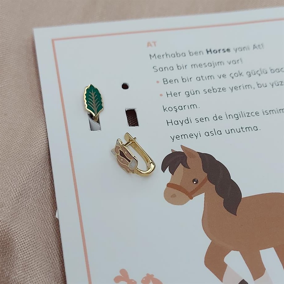 AT & YAPRAK FİGÜRLÜ ALTIN ÇOCUK KÜPE
