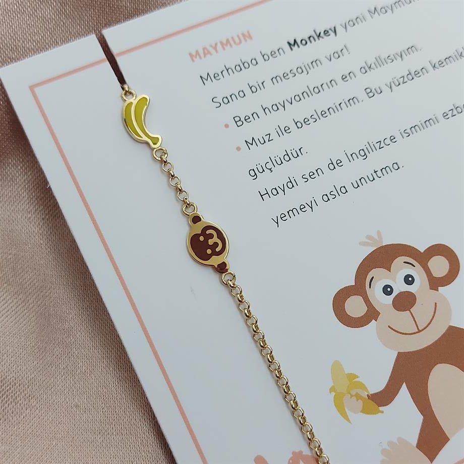 MAYMUN & MUZ FİGÜRLÜ ÇOCUK  ALTIN BİLEKLİK