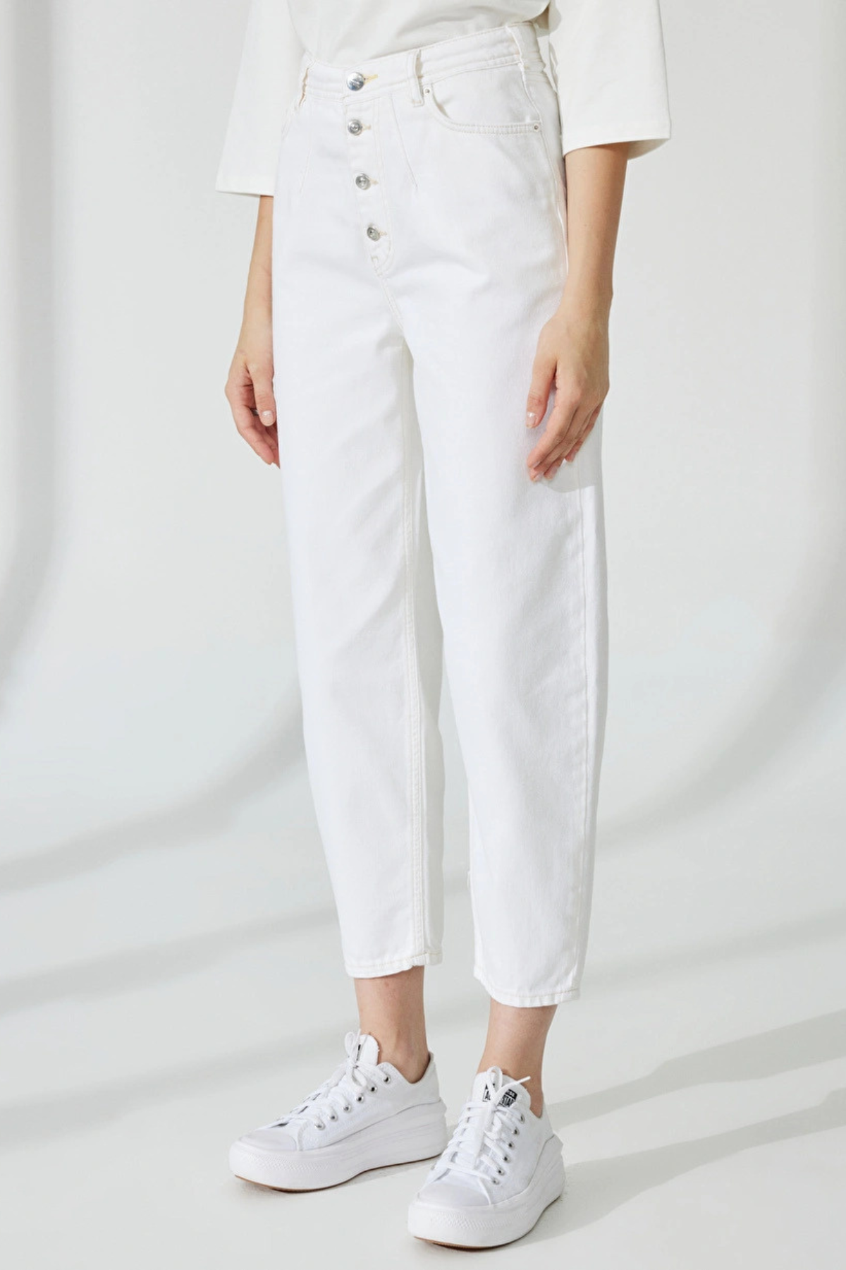 BALI Balon Crop Fit Beyaz Kadın Jean Pantolon