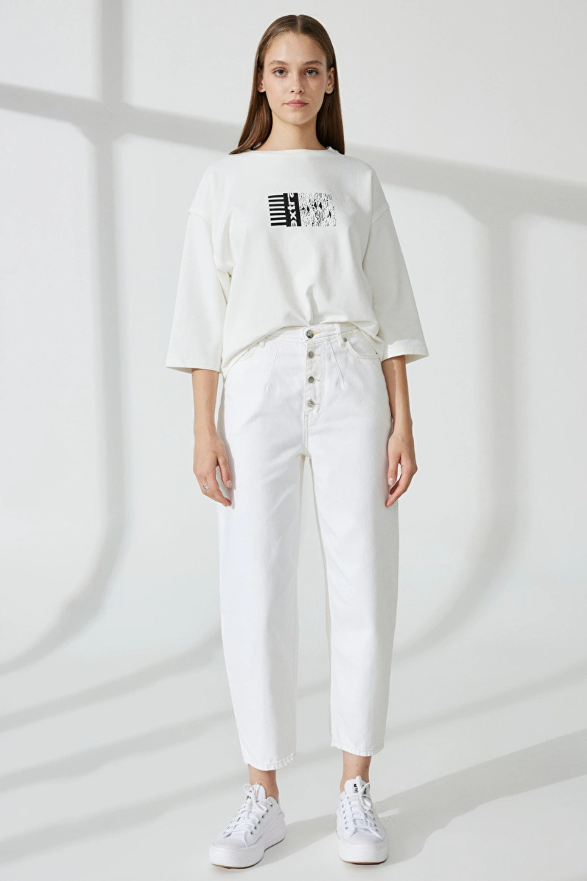 BALI Balon Crop Fit Beyaz Kadın Jean Pantolon