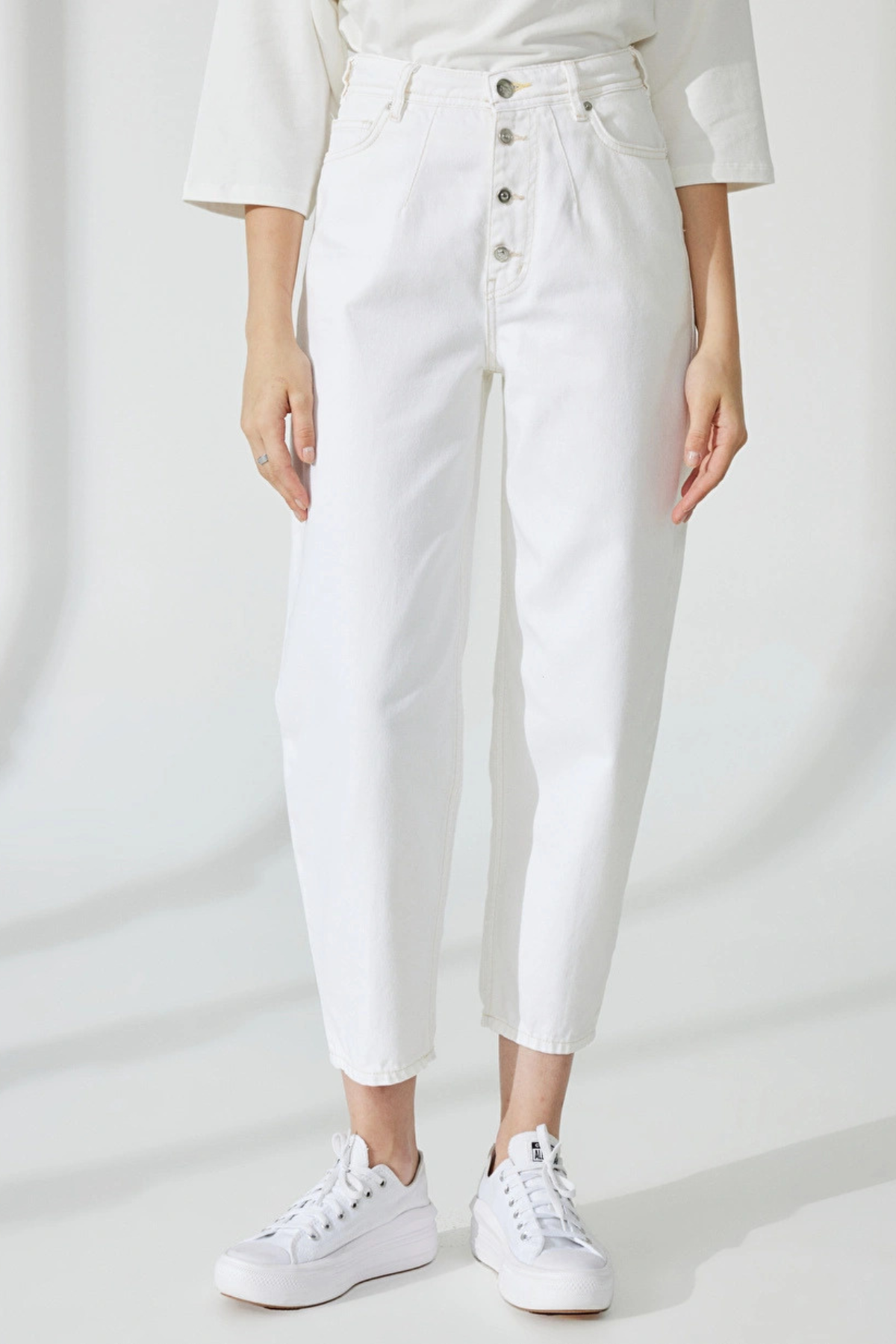 BALI Balon Crop Fit Beyaz Kadın Jean Pantolon