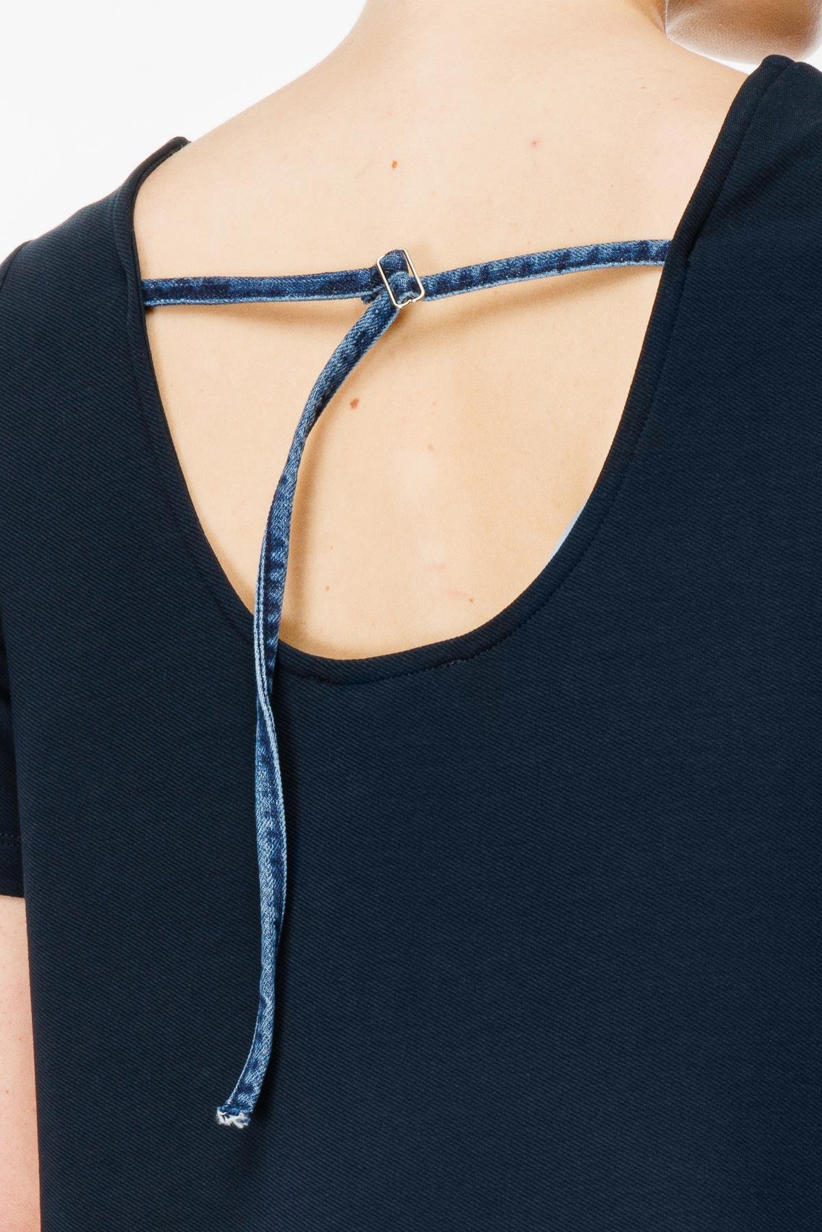 Çan Form Sırt Detaylı Lacivert Elbise