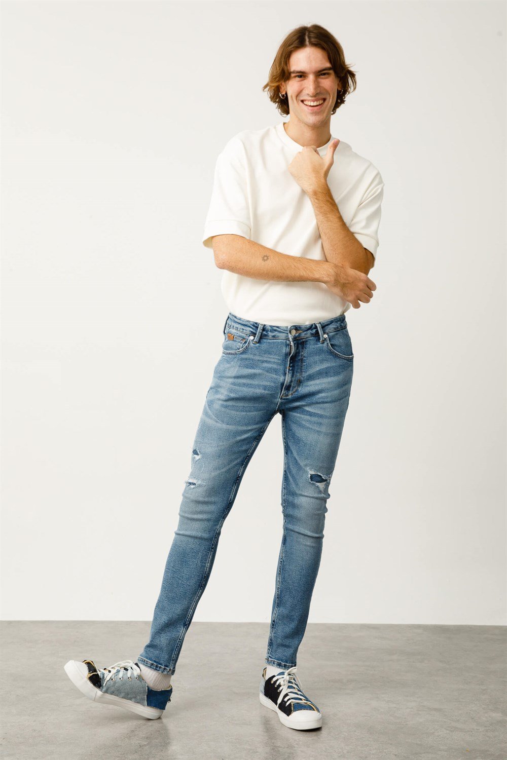 ETHAN Skinny Fit Normal Bel Dar Paça Açık Indigo Erkek Jean Pantolon