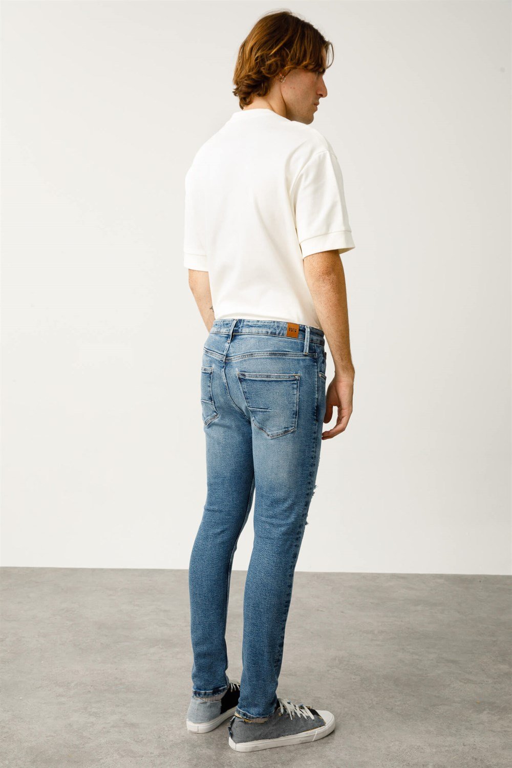 ETHAN Skinny Fit Normal Bel Dar Paça Açık Indigo Erkek Jean Pantolon
