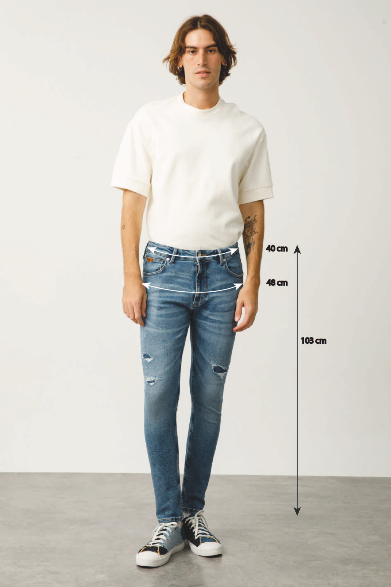 ETHAN Skinny Fit Normal Bel Patchli Açık İndigo Erkek Jean Pantolon