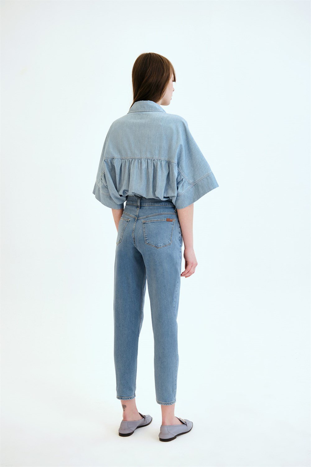 HOLLY Slim Crop Fit Yüksek Bel Crop Dar Paça Açık Indigo Kadın Jean Pantolon