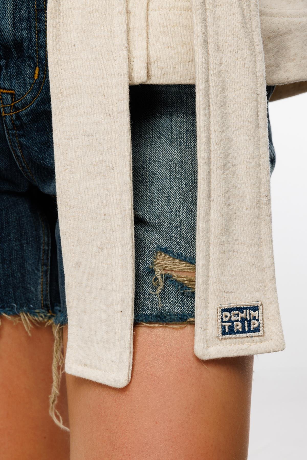 Kuşaklı Krem Kadın Kimono Hırka