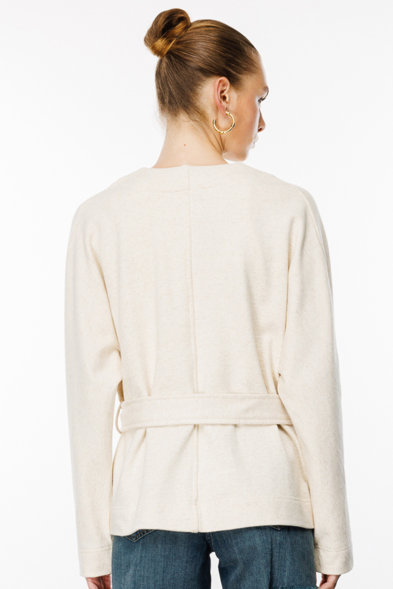 Kuşaklı Krem Kadın Kimono Hırka