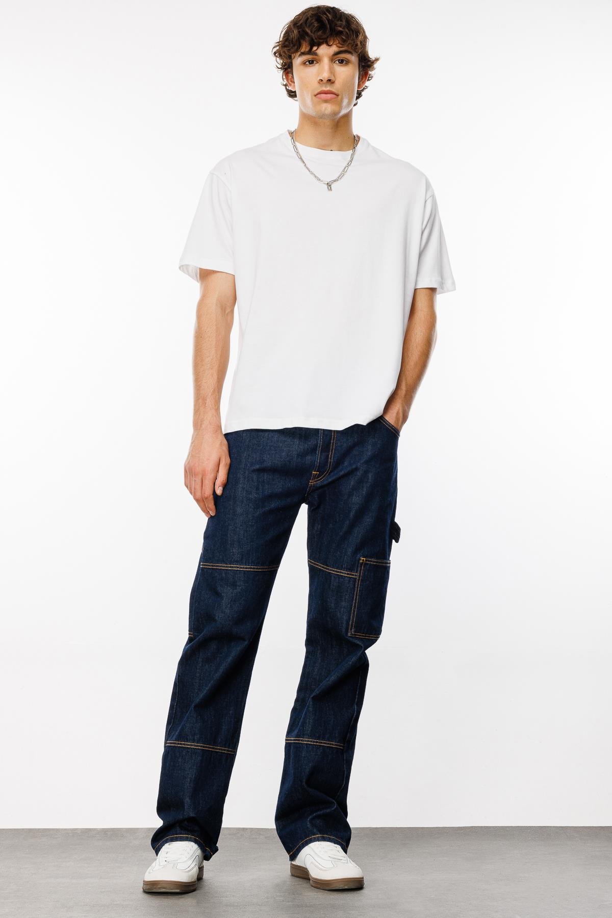 MONTERO Carpenter Fit Koyu İndigo Rinse Utility Erkek Jean Pantolon