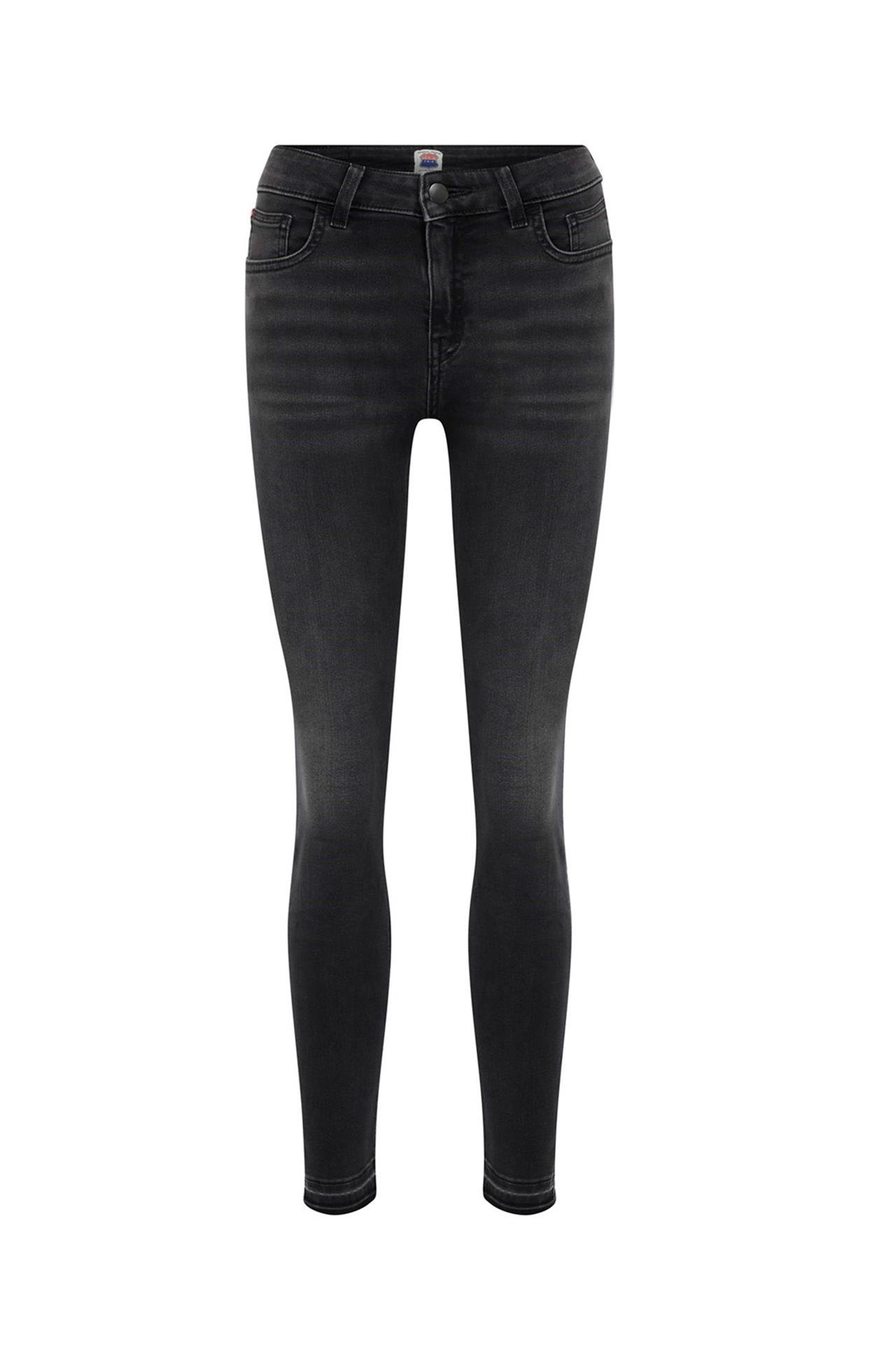 NELLY Skinny Fit Normal Bel Dar Paça Koyu Gri Kadın Jean Pantolon