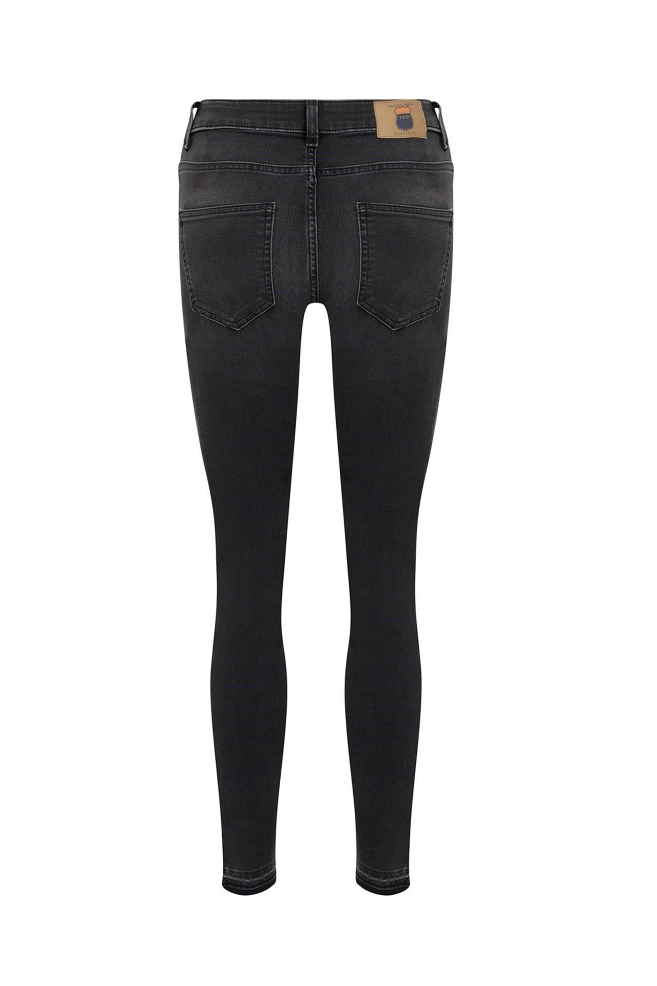 NELLY Skinny Fit Normal Bel Dar Paça Koyu Gri Kadın Jean Pantolon