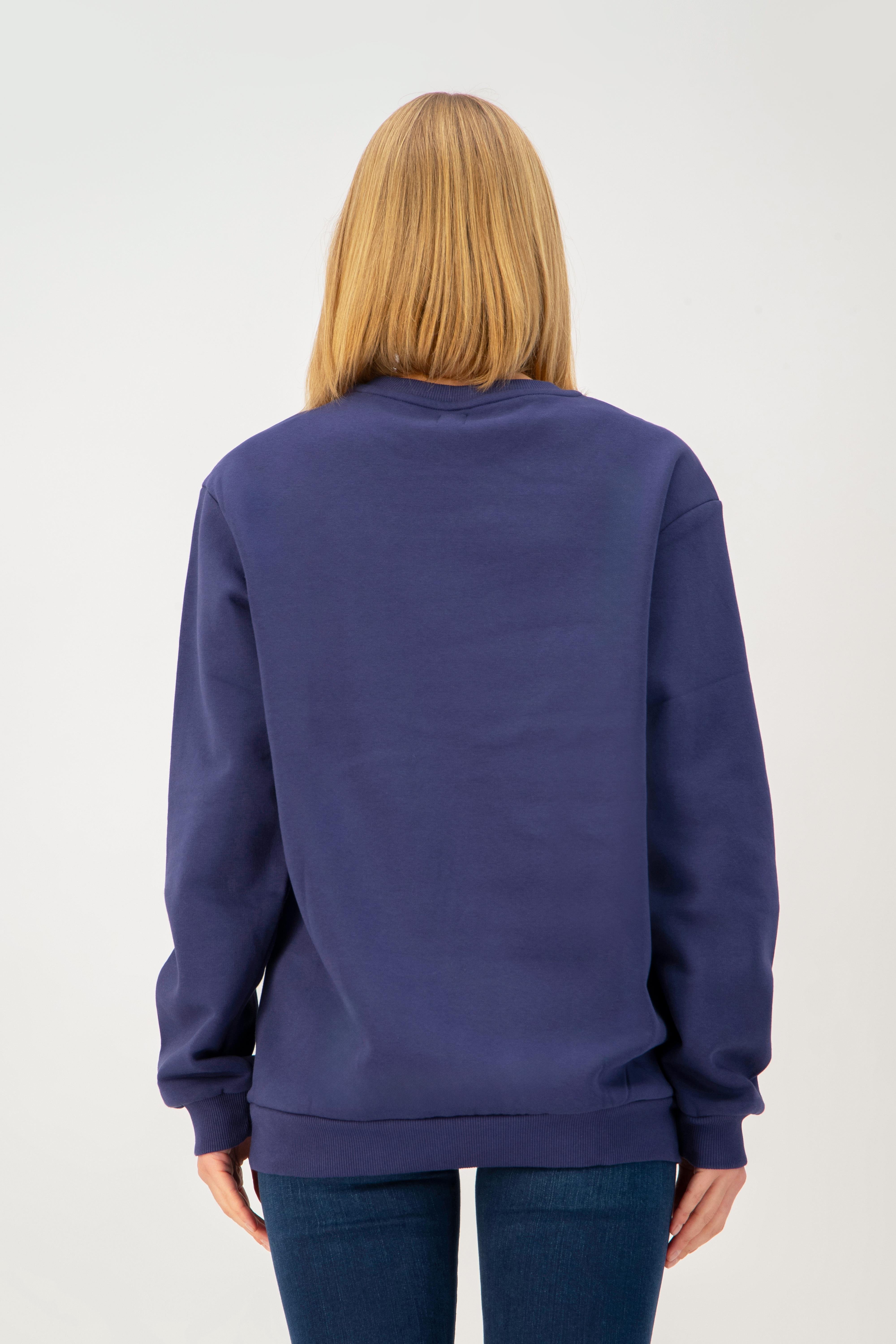 Oversize Fit Nakışlı İndigo / Lacivert Sweatshirt