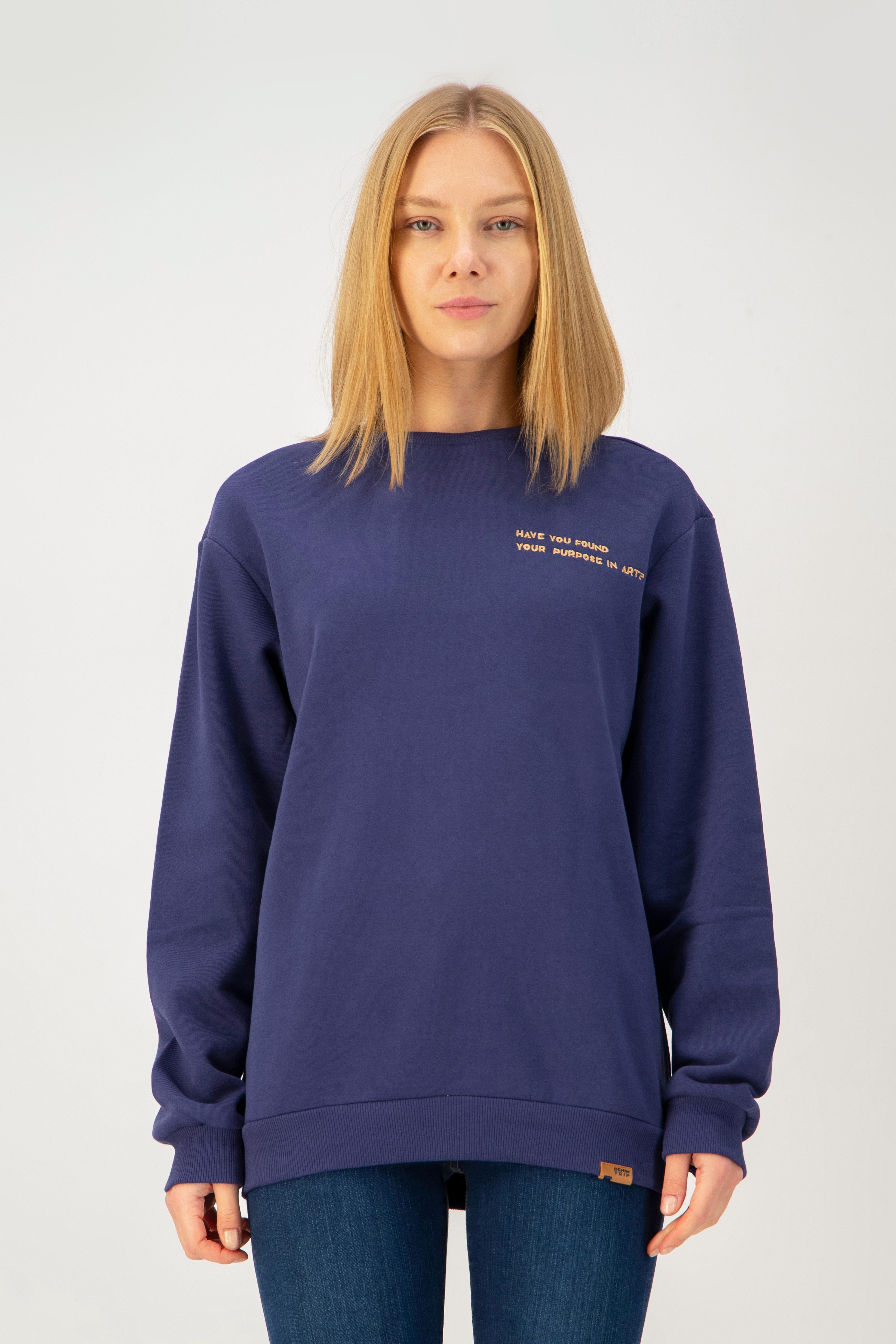 Oversize Fit Nakışlı İndigo / Lacivert Sweatshirt