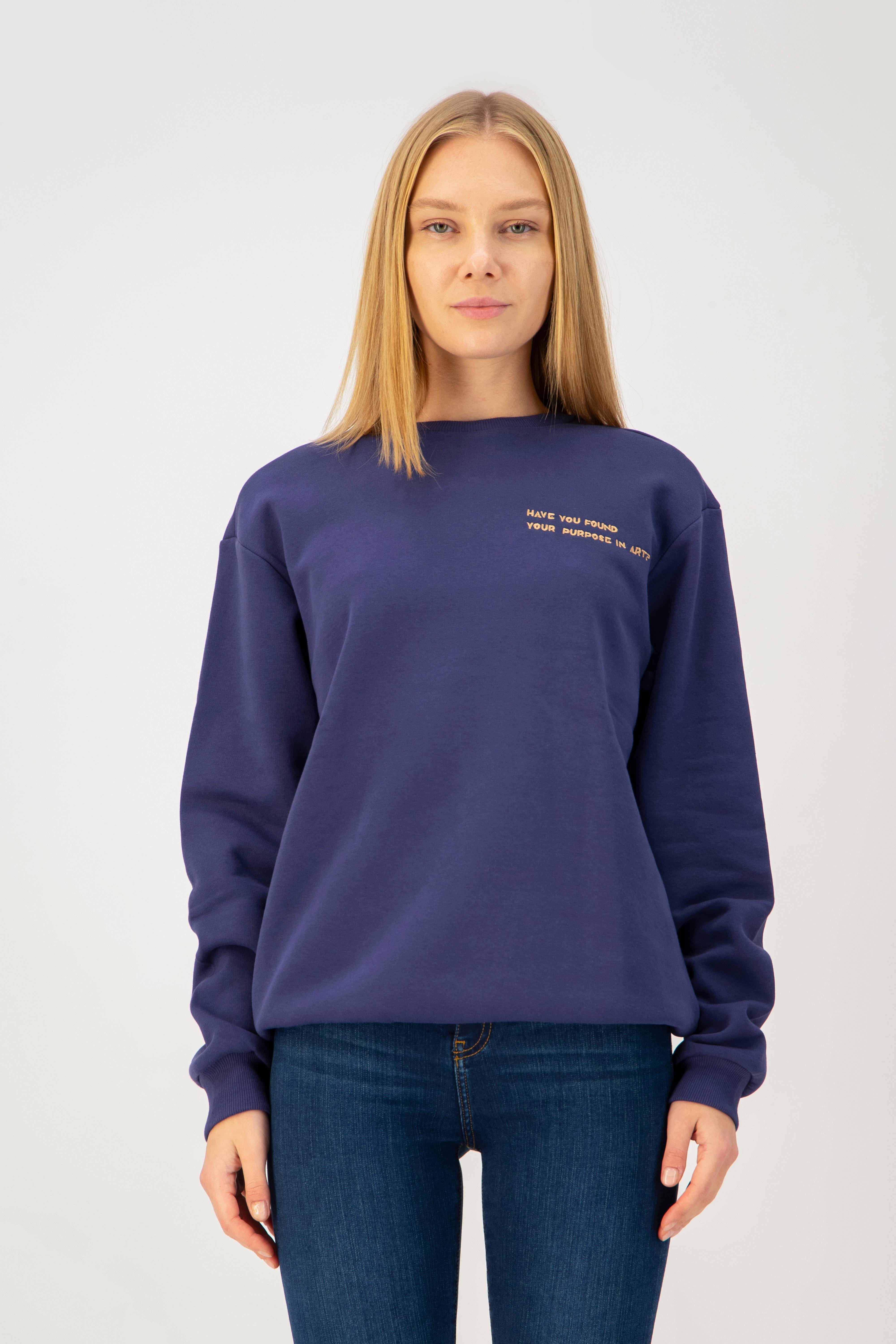 Oversize Fit Nakışlı İndigo / Lacivert Sweatshirt