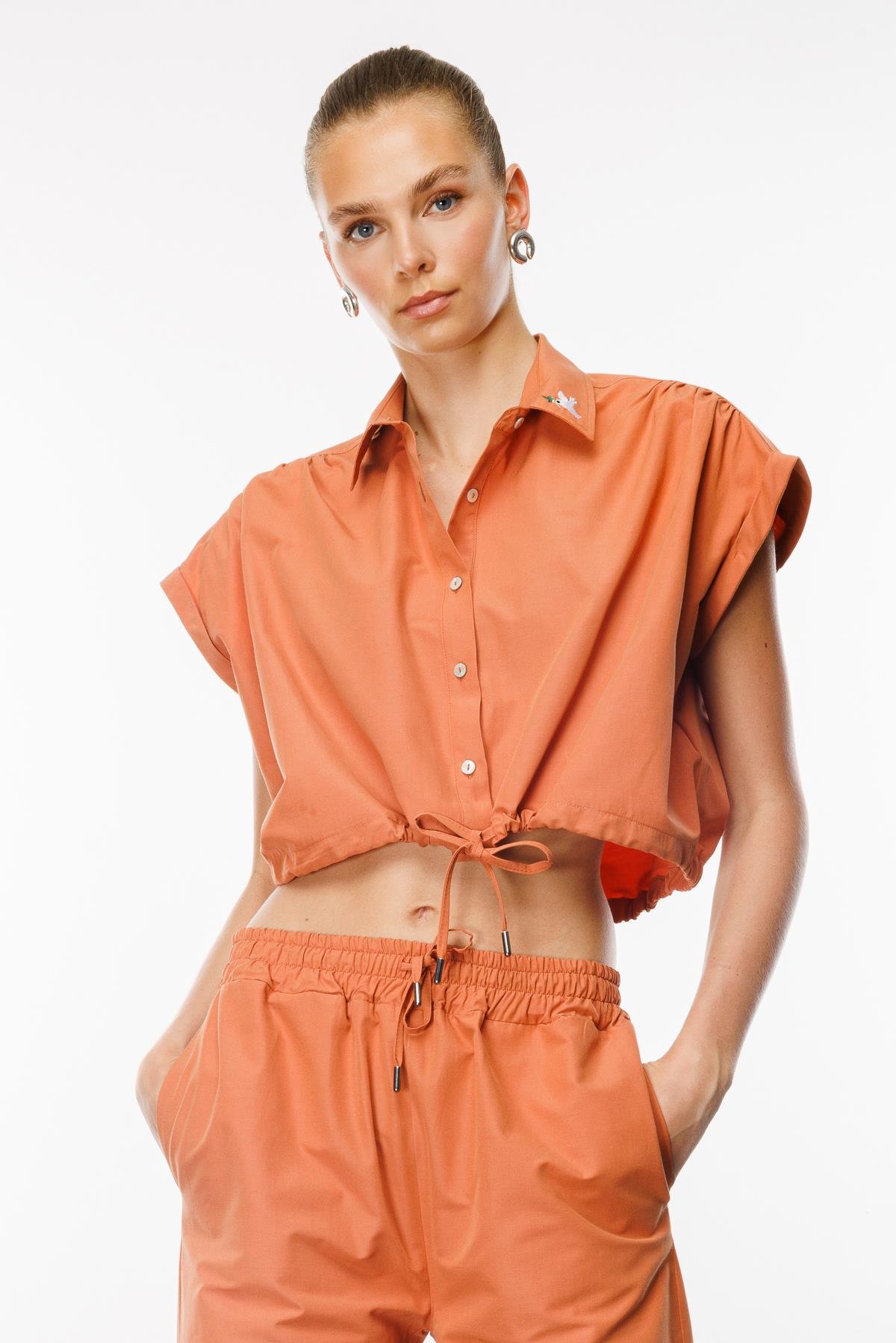 Rahat / Relaxed Fit Kiremit Kadın Nakışlı Gömlek