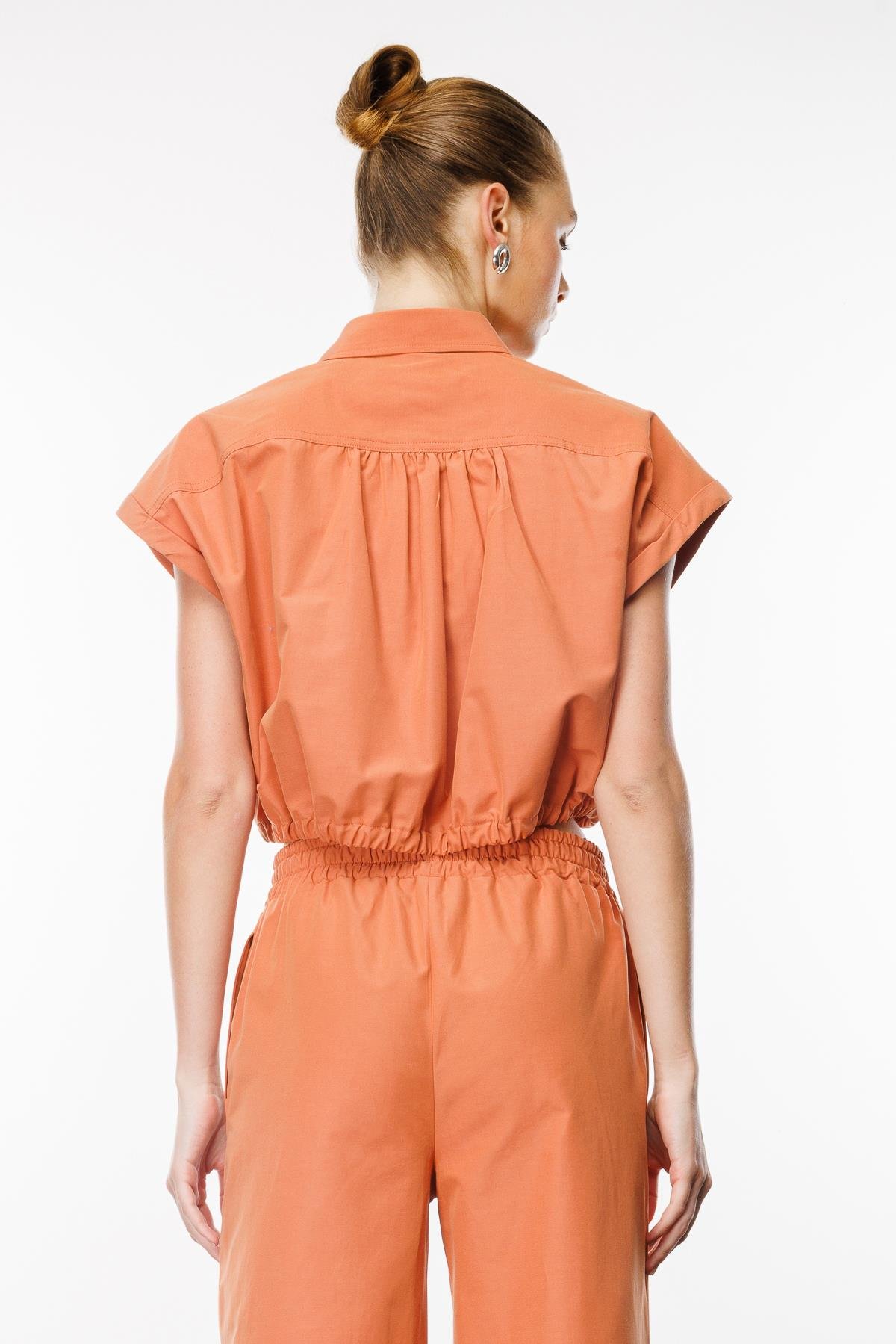 Rahat / Relaxed Fit Kiremit Kadın Nakışlı Gömlek