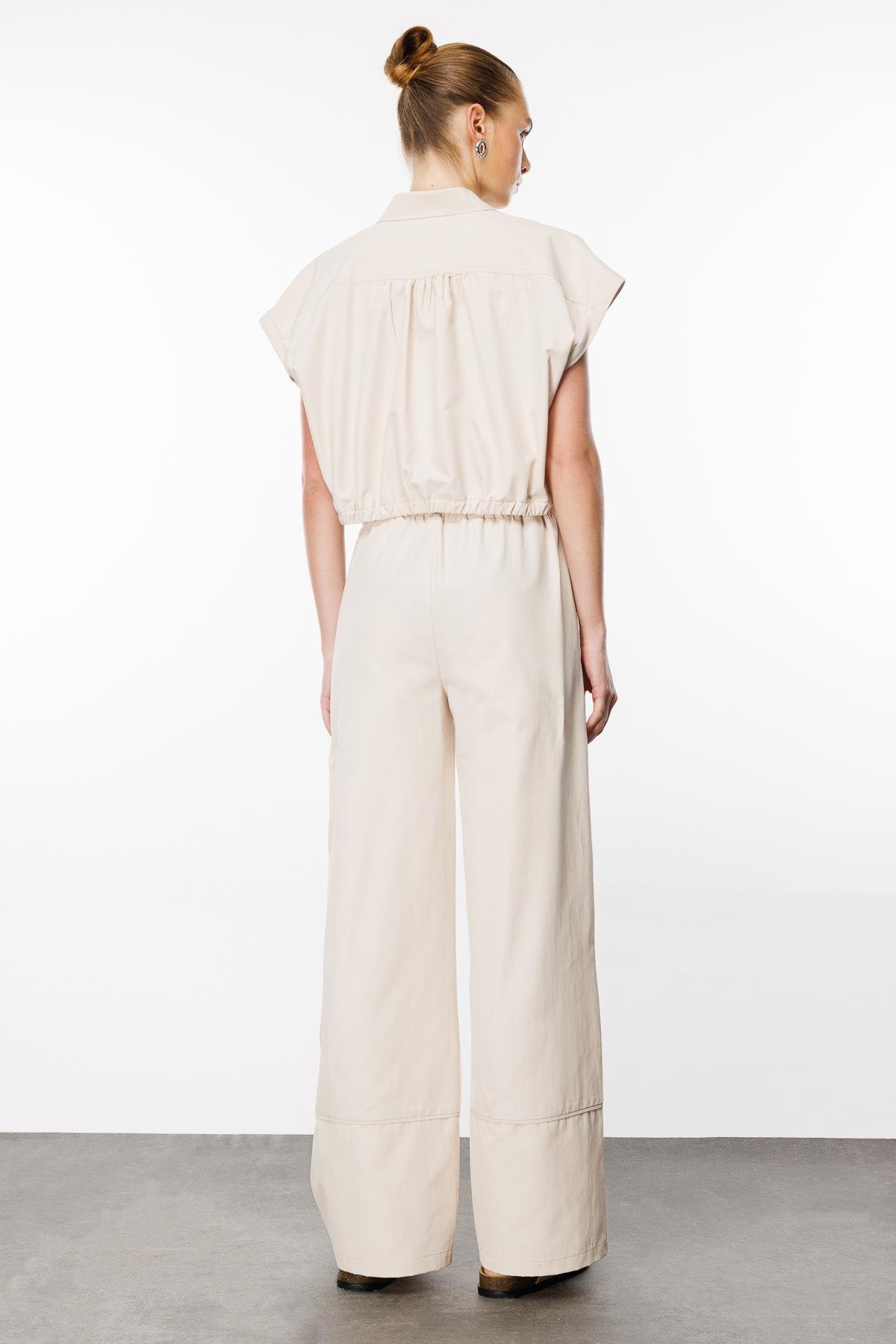 Rahat / Relaxed Fit Krem Kadın Kumaş Pantolon