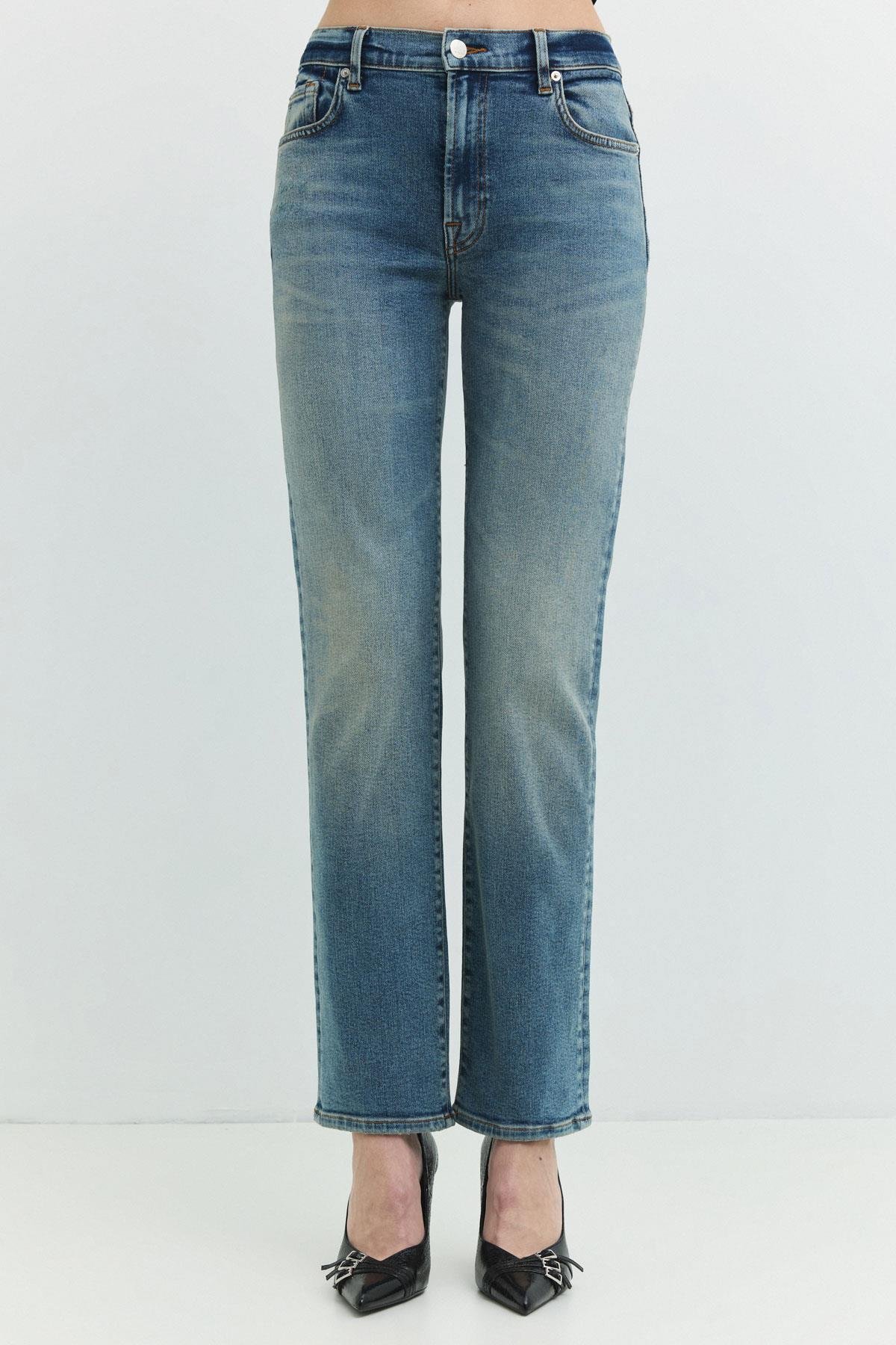 Regular Straight Fit Koyu İndigo Kadın Jean Pantolon