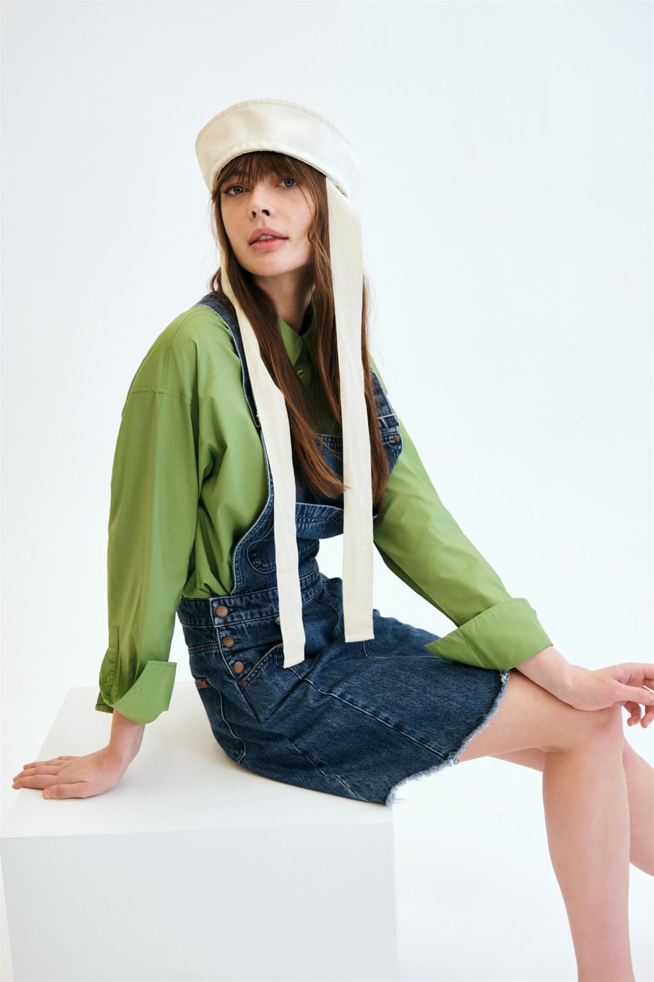 Slim Fit Orta Indigo Kadın Salopet