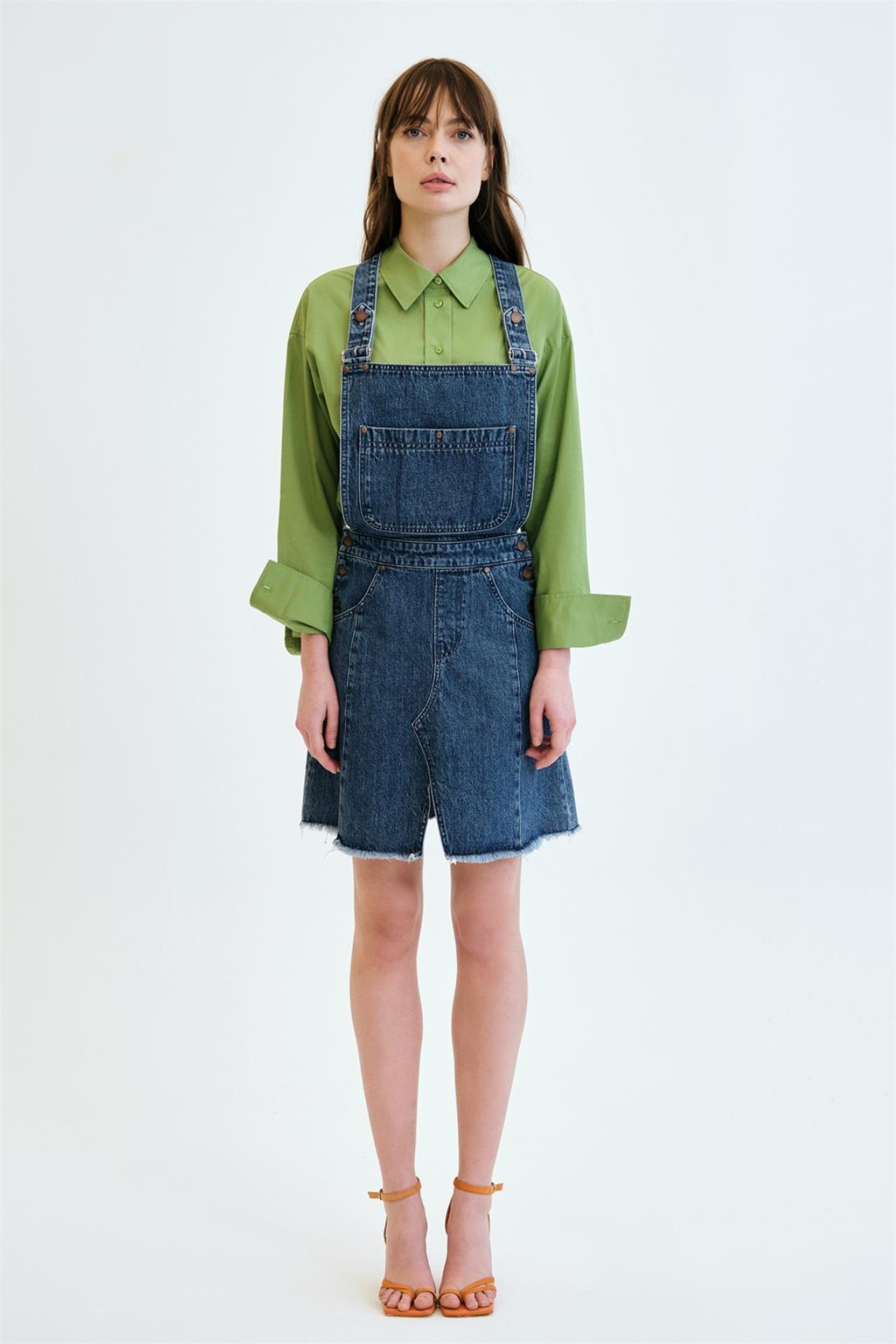 Slim Fit Orta Indigo Kadın Salopet