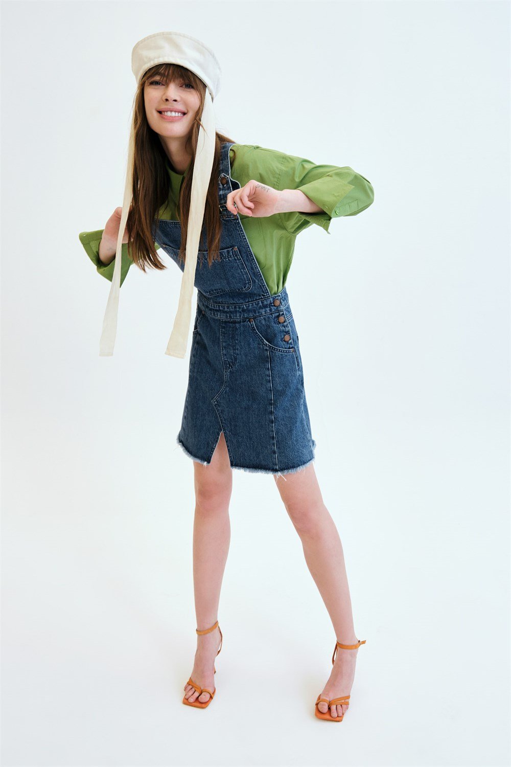 Slim Fit Orta Indigo Kadın Salopet