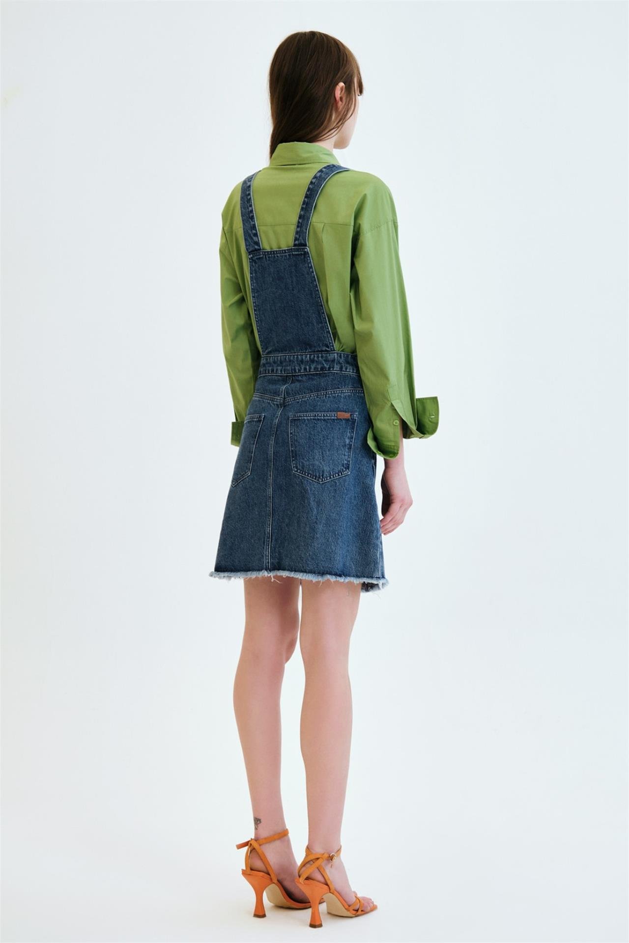 Slim Fit Orta Indigo Kadın Salopet