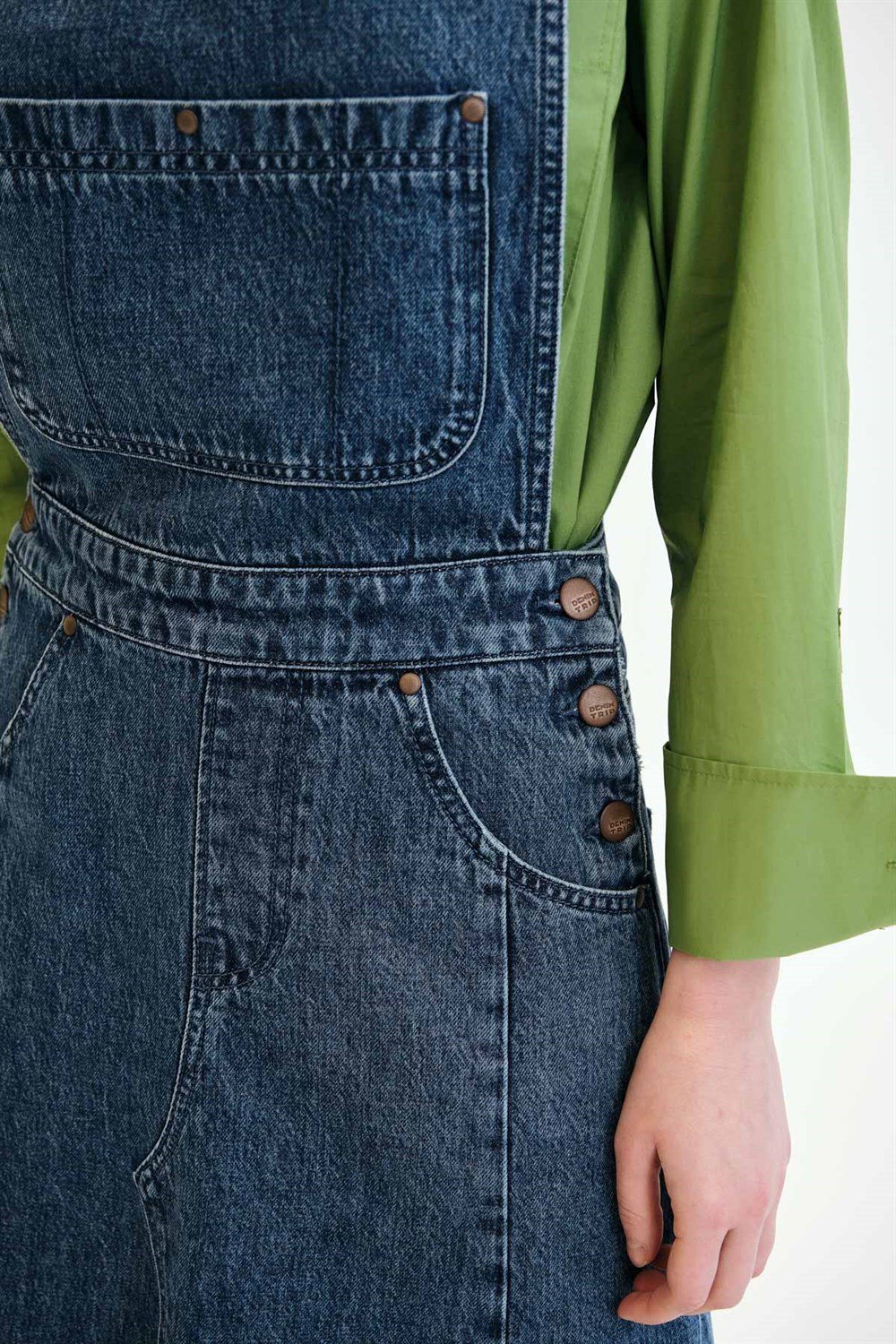 Slim Fit Orta Indigo Kadın Salopet