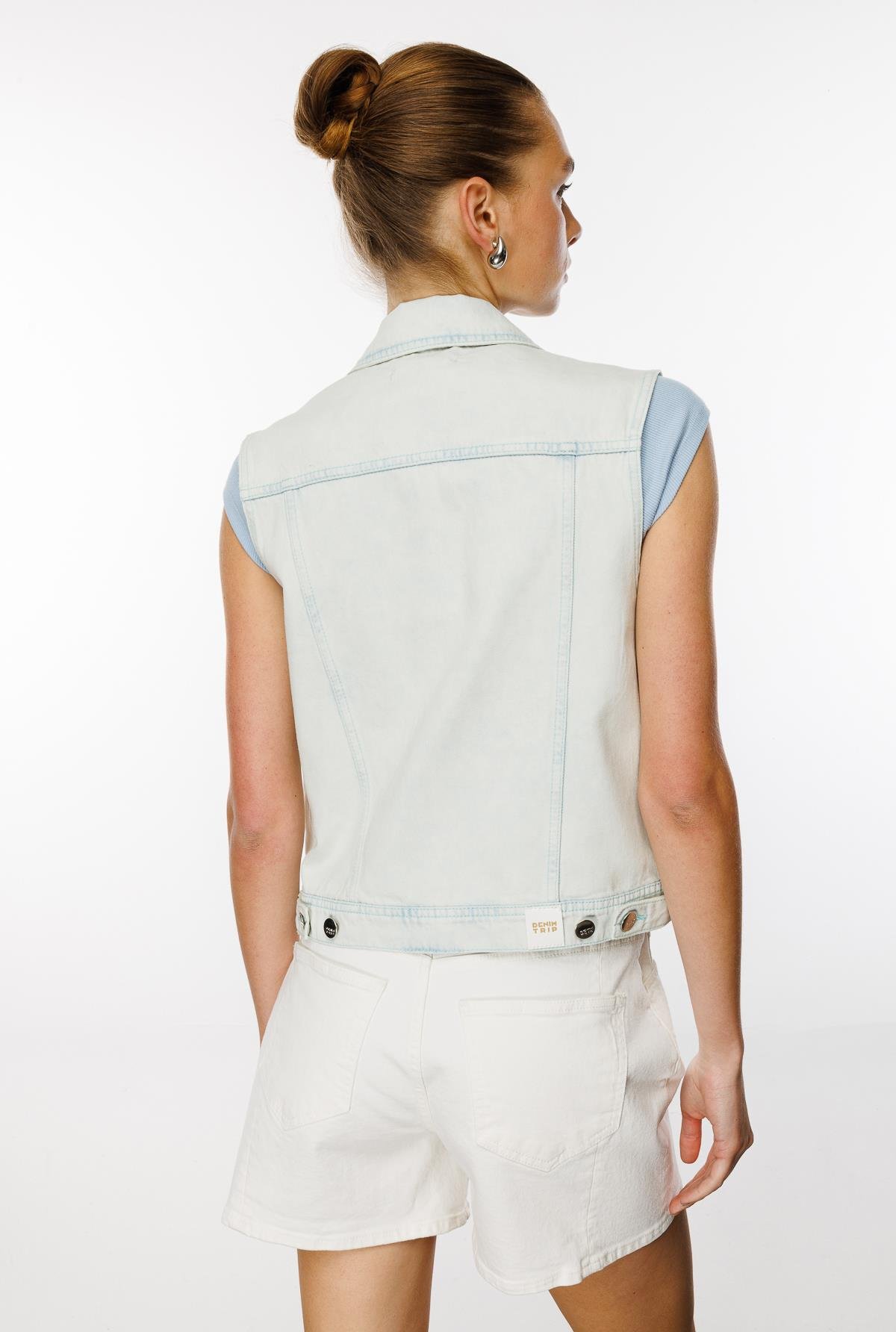 Trucker Slim Crop Fit Açık İndigo Kadın Jean Yelek