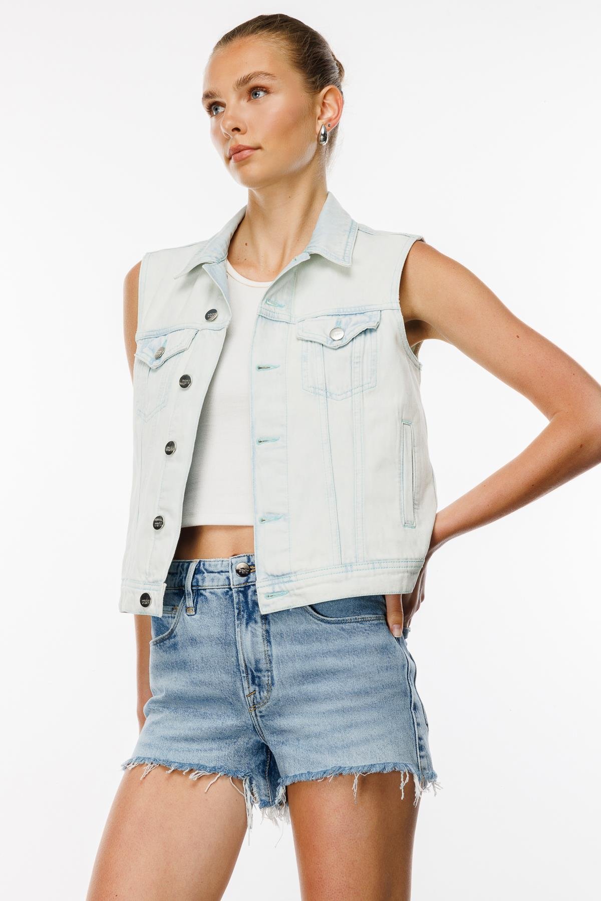 Trucker Slim Crop Fit Açık İndigo Kadın Jean Yelek