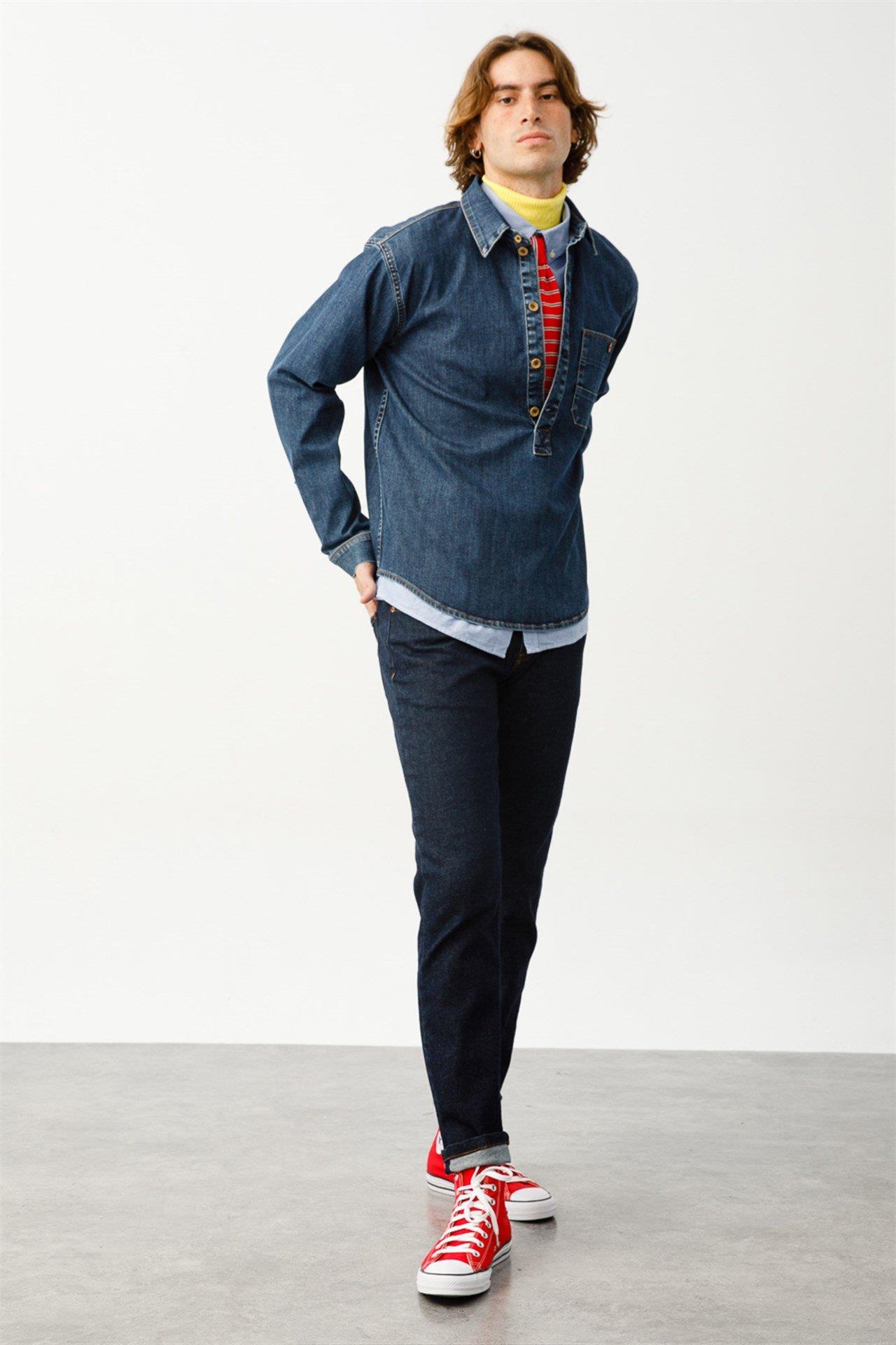 WILLIAM Slim Fit Koyu Indigo / Navy / Lacivert ERKEK Jean Gömlek