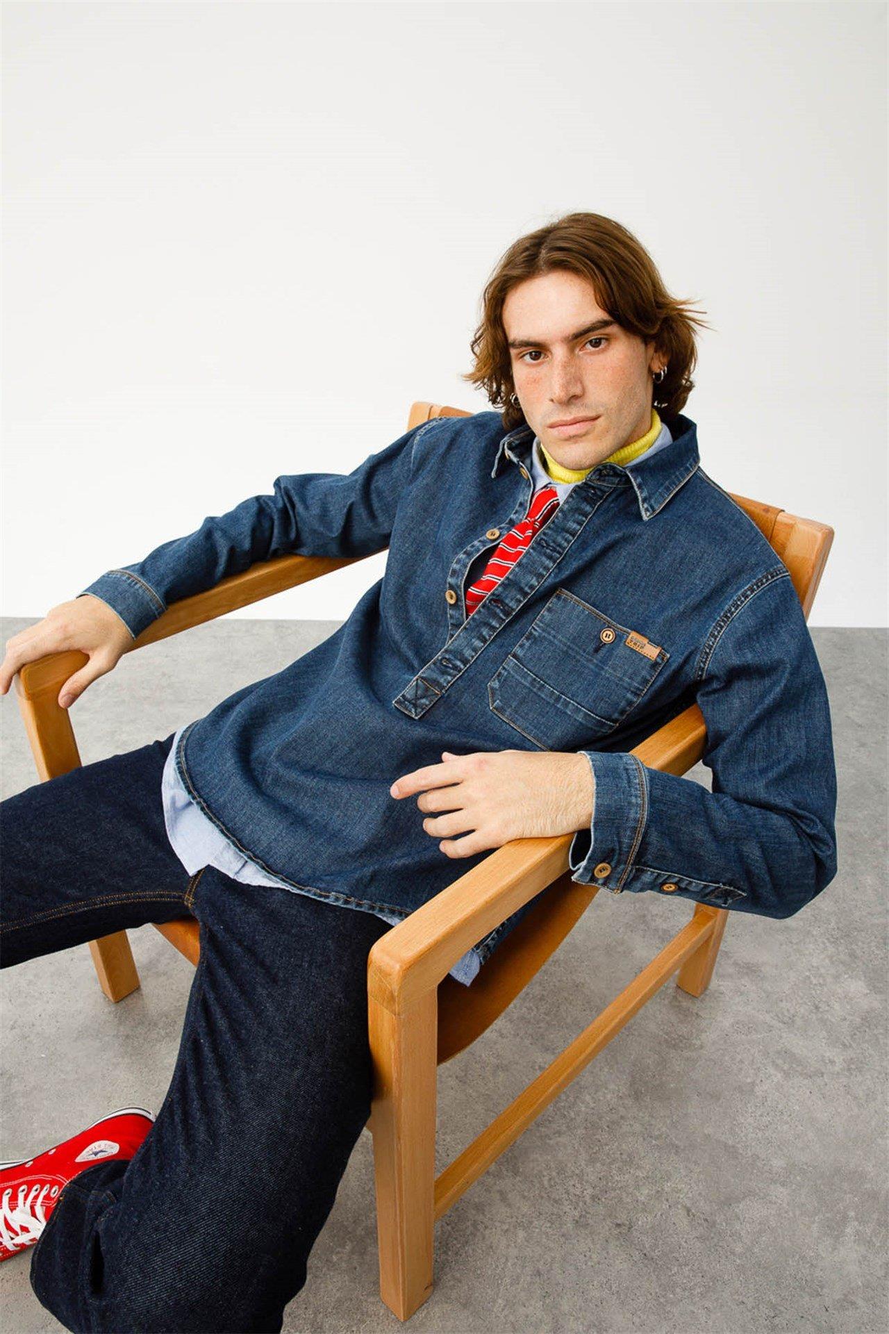WILLIAM Slim Fit Koyu Indigo / Navy / Lacivert ERKEK Jean Gömlek
