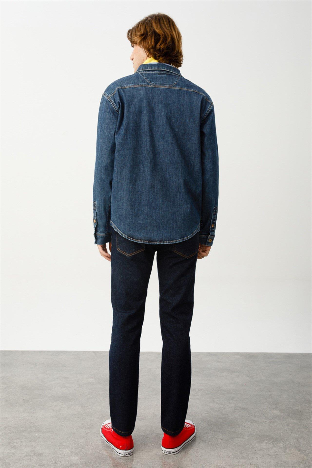 WILLIAM Slim Fit Koyu Indigo / Navy / Lacivert ERKEK Jean Gömlek
