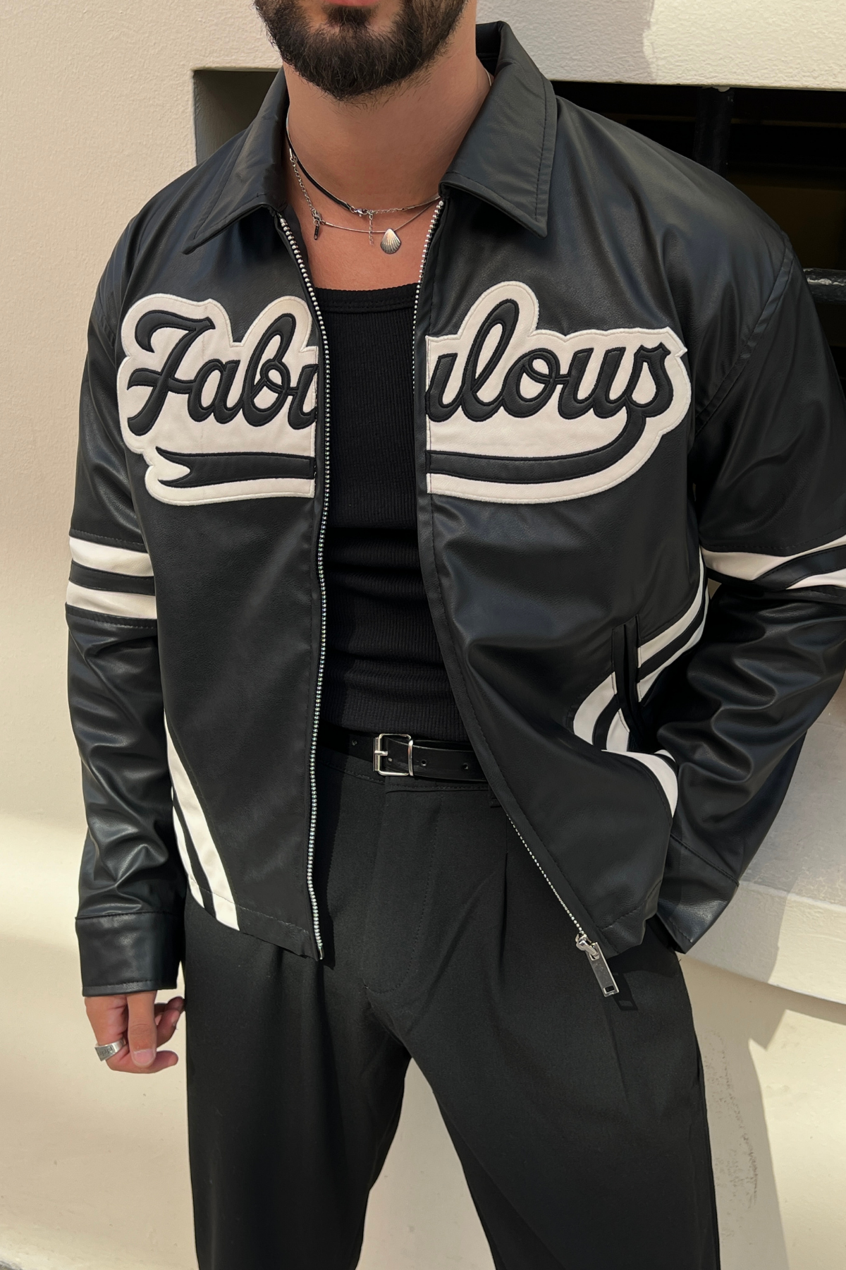 Fabulous Baskılı Deri Ceket Siyah