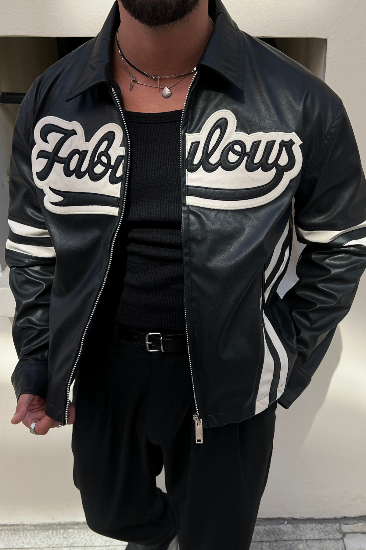 Fabulous Baskılı Deri Ceket Siyah