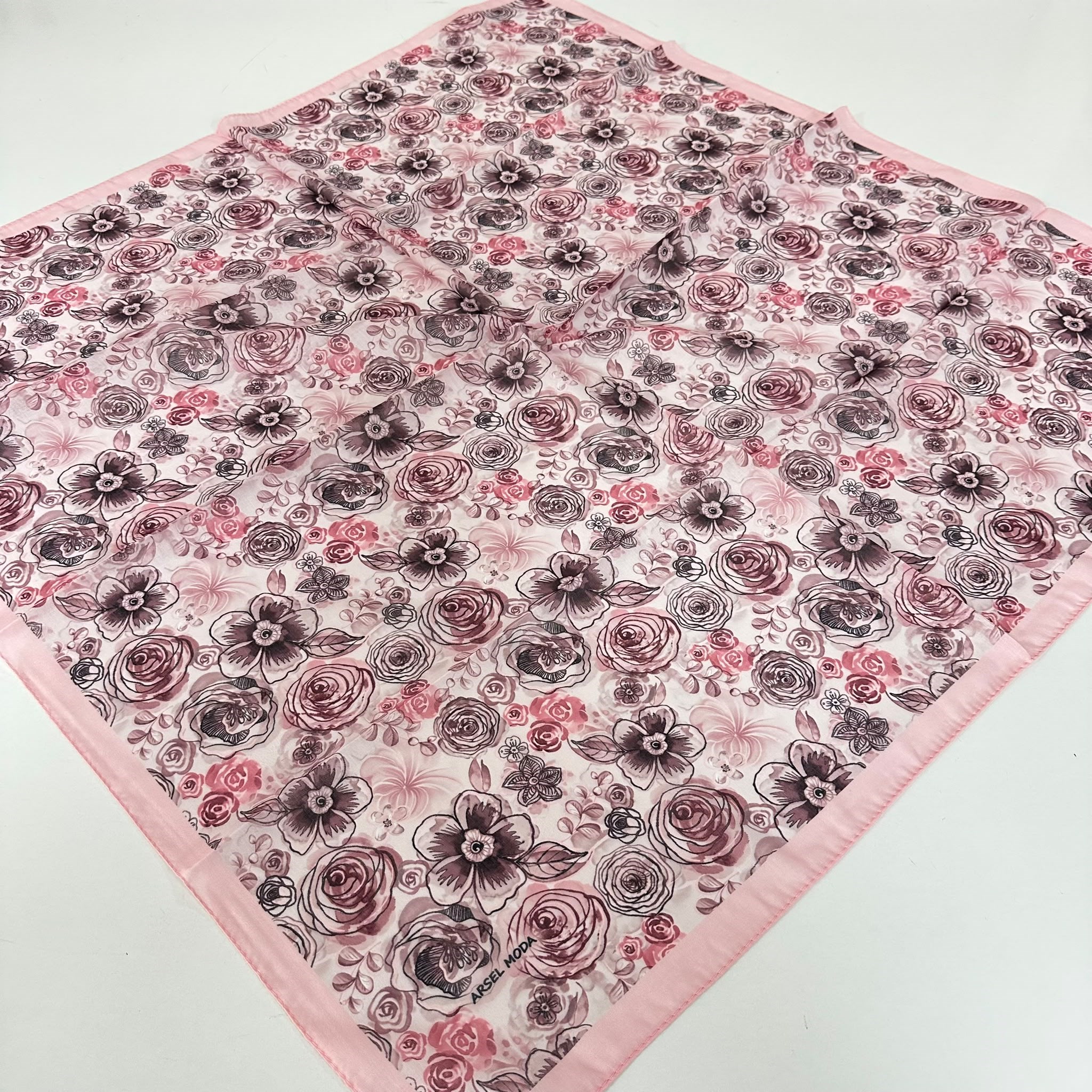 ARSEL MODA Soft Pamuklu Eşarp İtalyan Dikişli Pembe Serisi  LRB6908