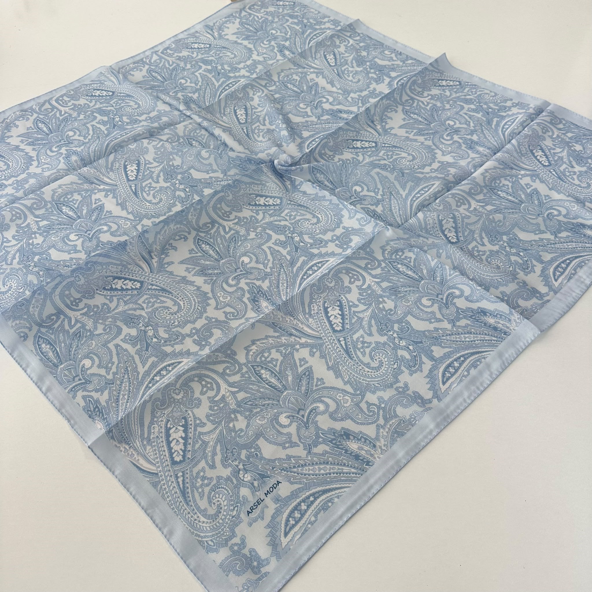 ARSEL MODA Soft Pamuklu Eşarp İtalyan Dikişli Mavi Serisi  LRB7104