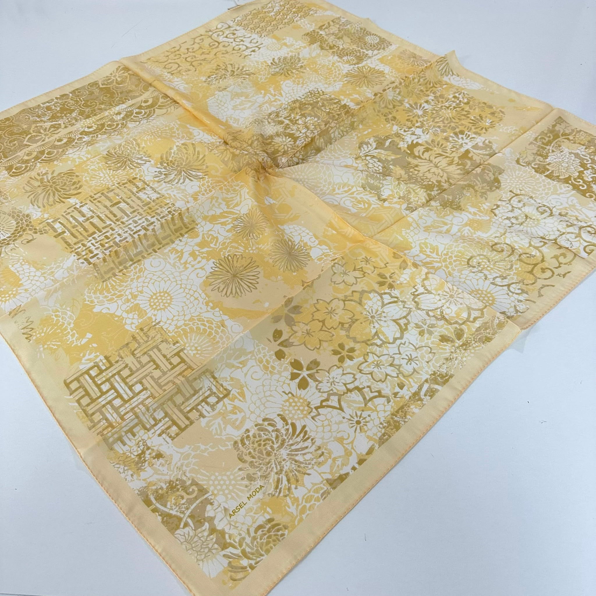 ARSEL MODA Soft Pamuklu Eşarp İtalyan Dikişli Sarı Serisi  LRB7009