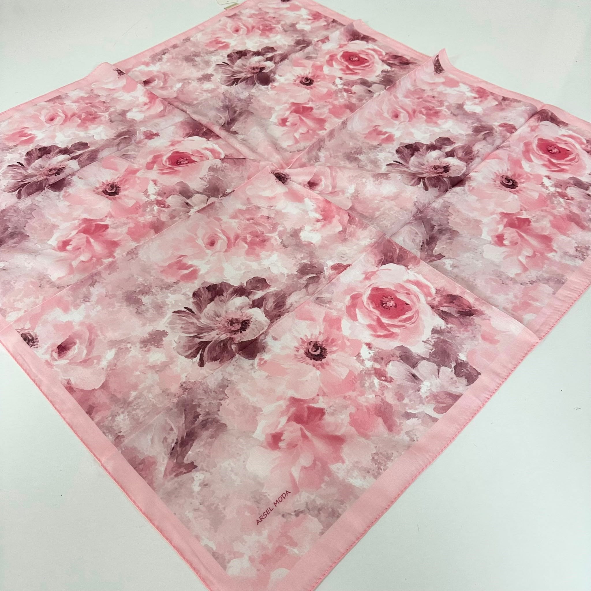 ARSEL MODA Soft Pamuklu Eşarp İtalyan Dikişli Pembe Serisi  LRB6911