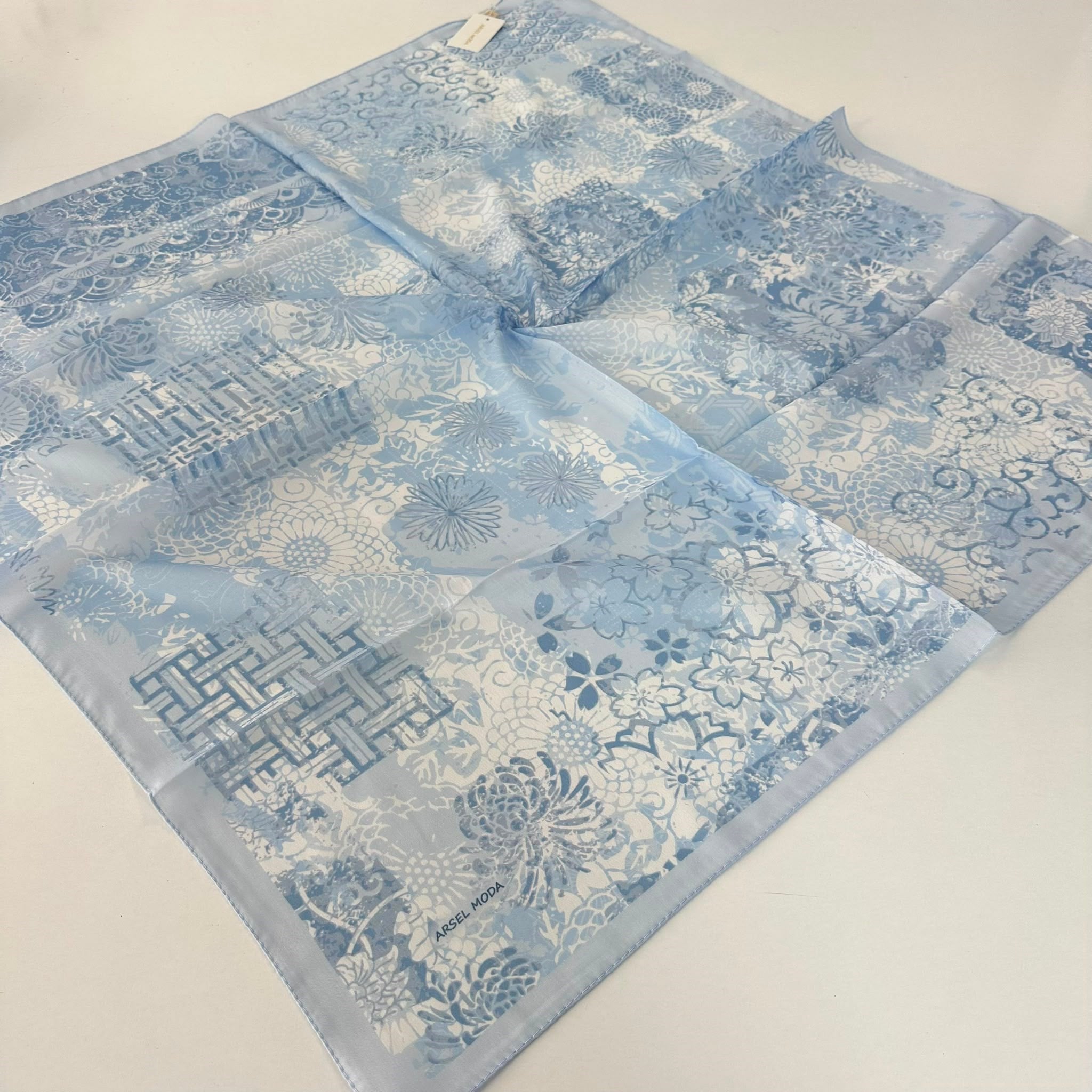 ARSEL MODA Soft Pamuklu Eşarp İtalyan Dikişli Mavi Serisi  LRB7109