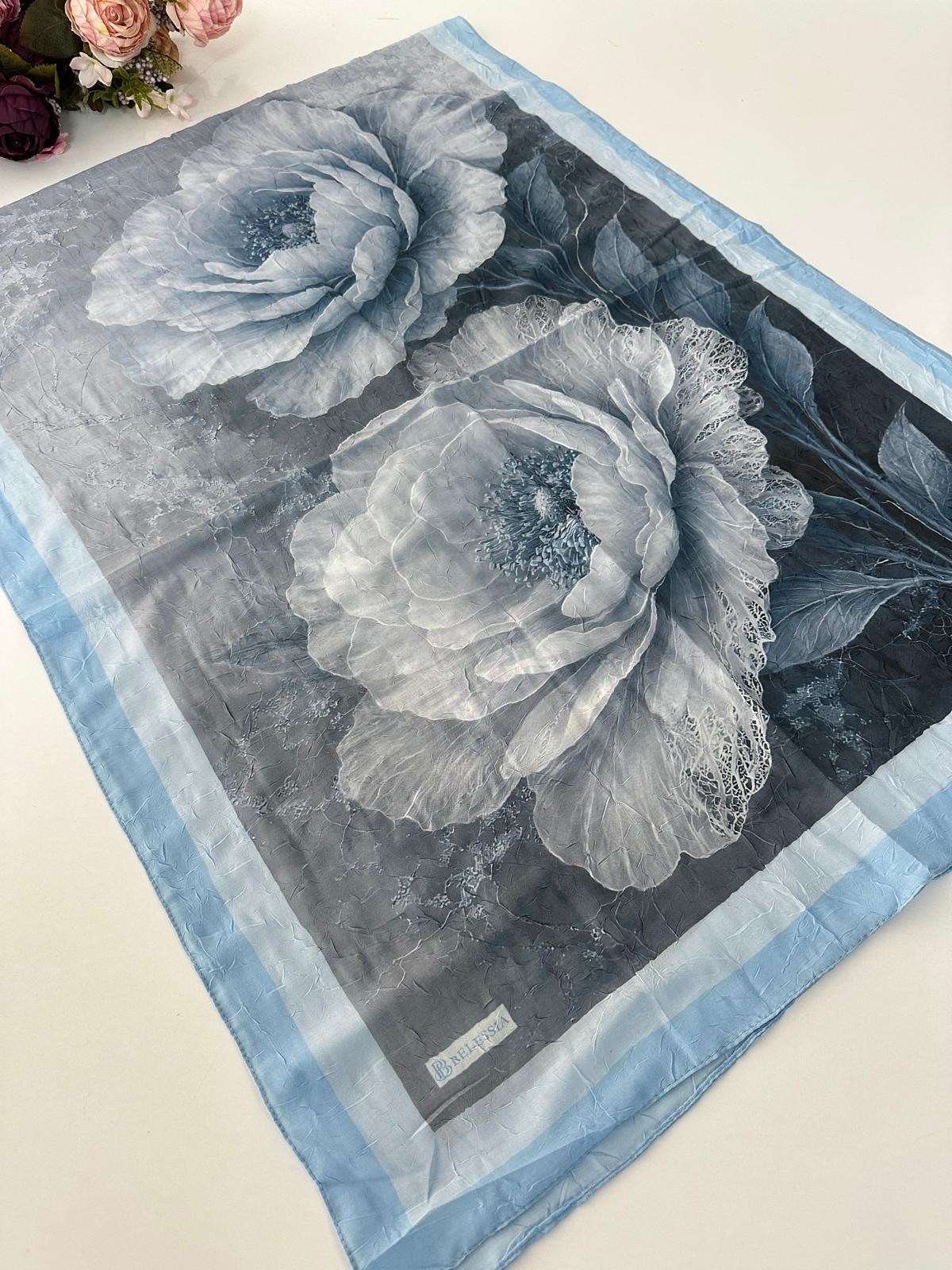 BELESSİA Desenli Kraş Şal Mavi Serisi BCE0205