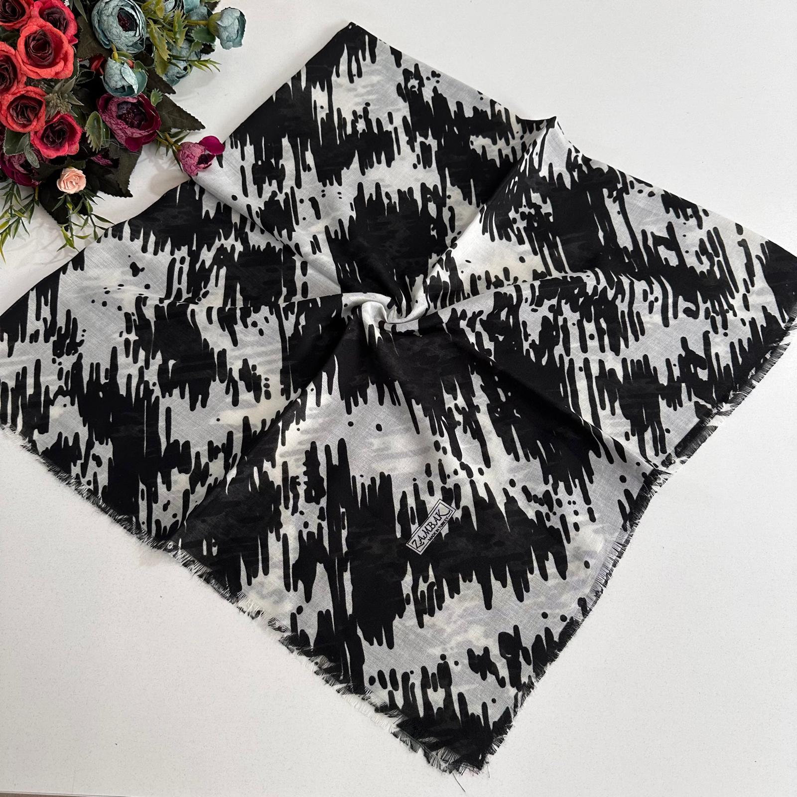 Eyfel Yazlık Çekme Koton Eşarp Siyah Beyaz PFC0111