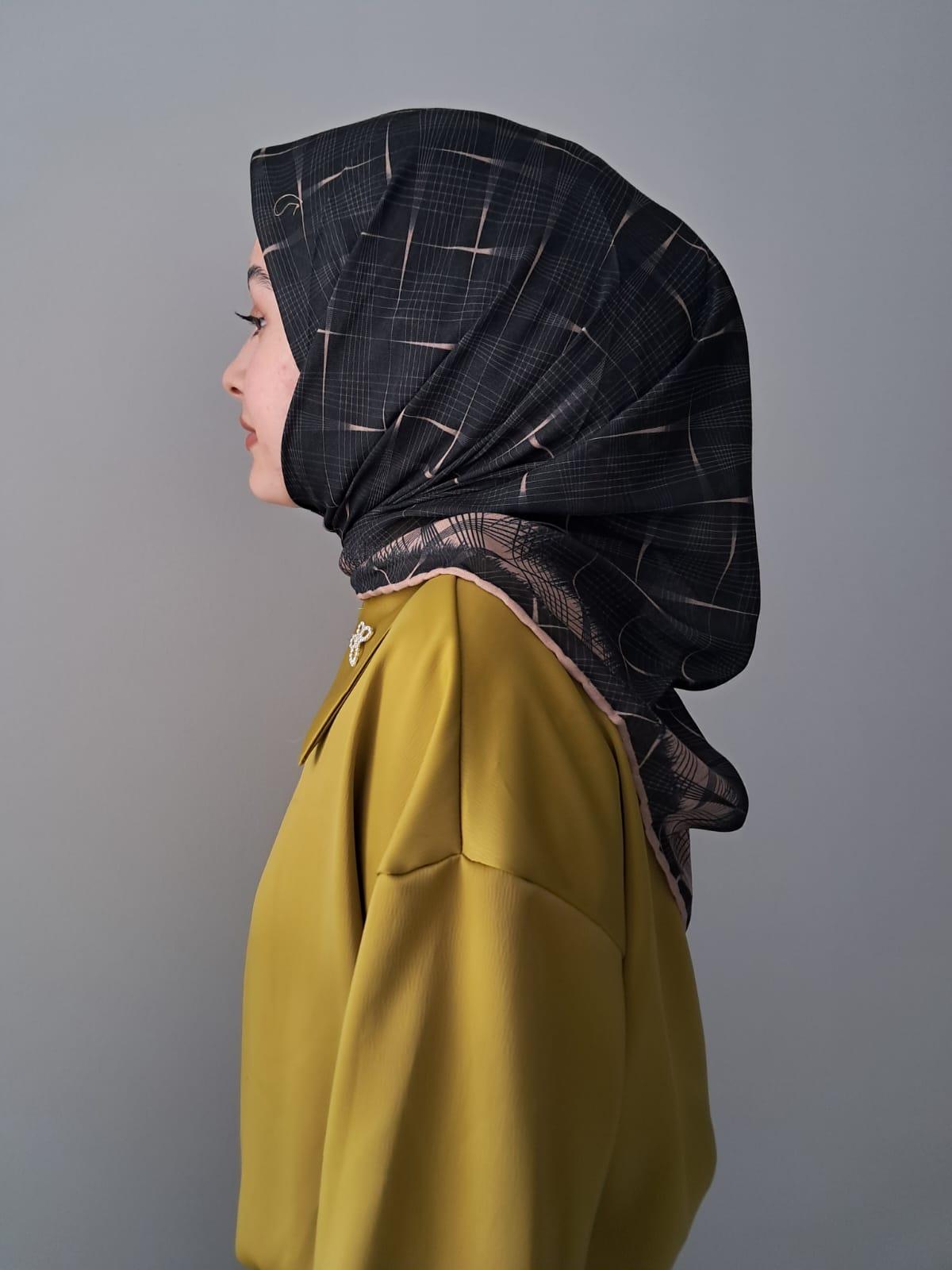 Locella Soft Pamuklu Eşarp Siyah-Kahve Serisi LDFA6908