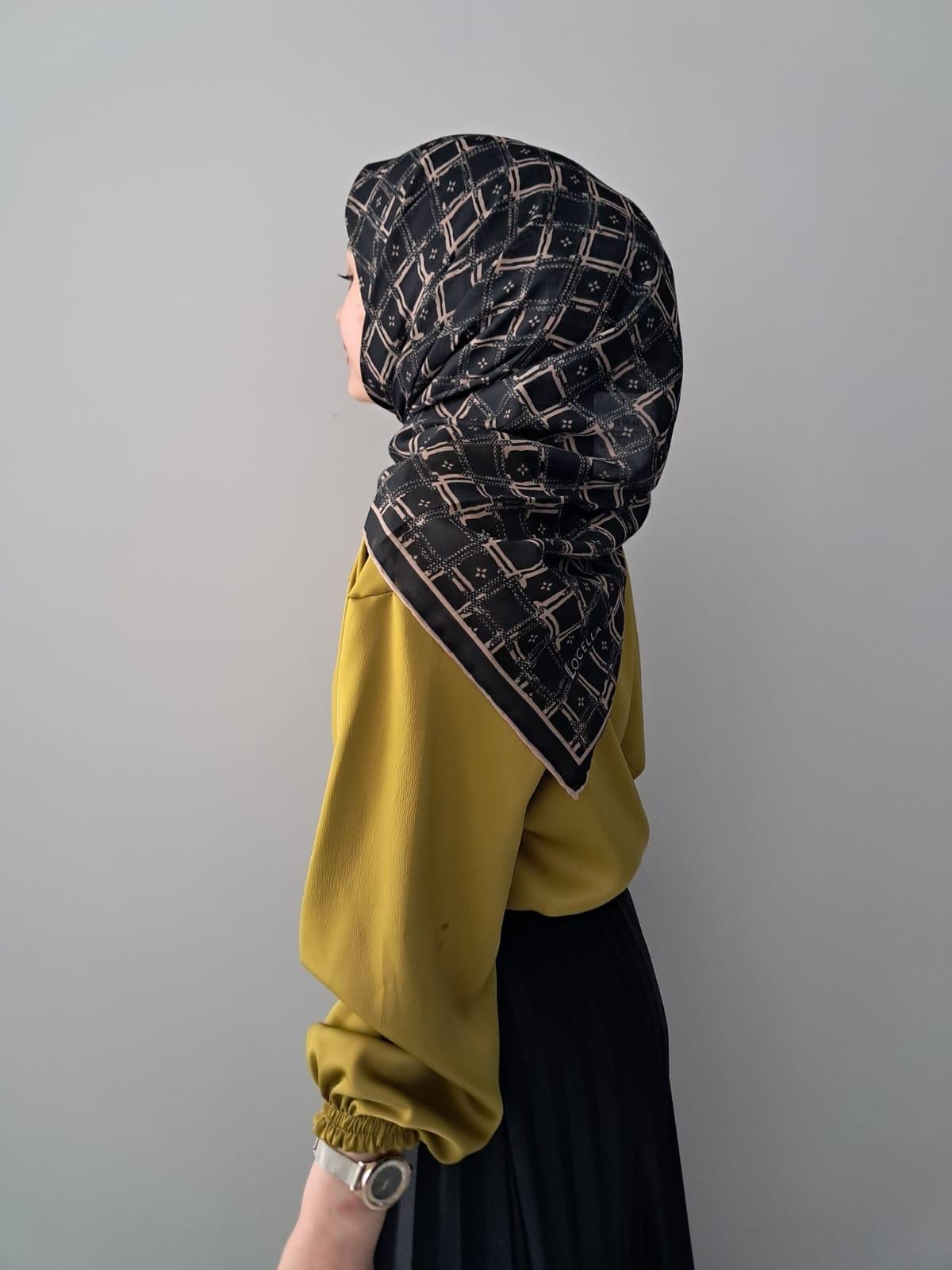 Locella Soft Pamuklu Eşarp Siyah-Kahve Serisi LDFA6909